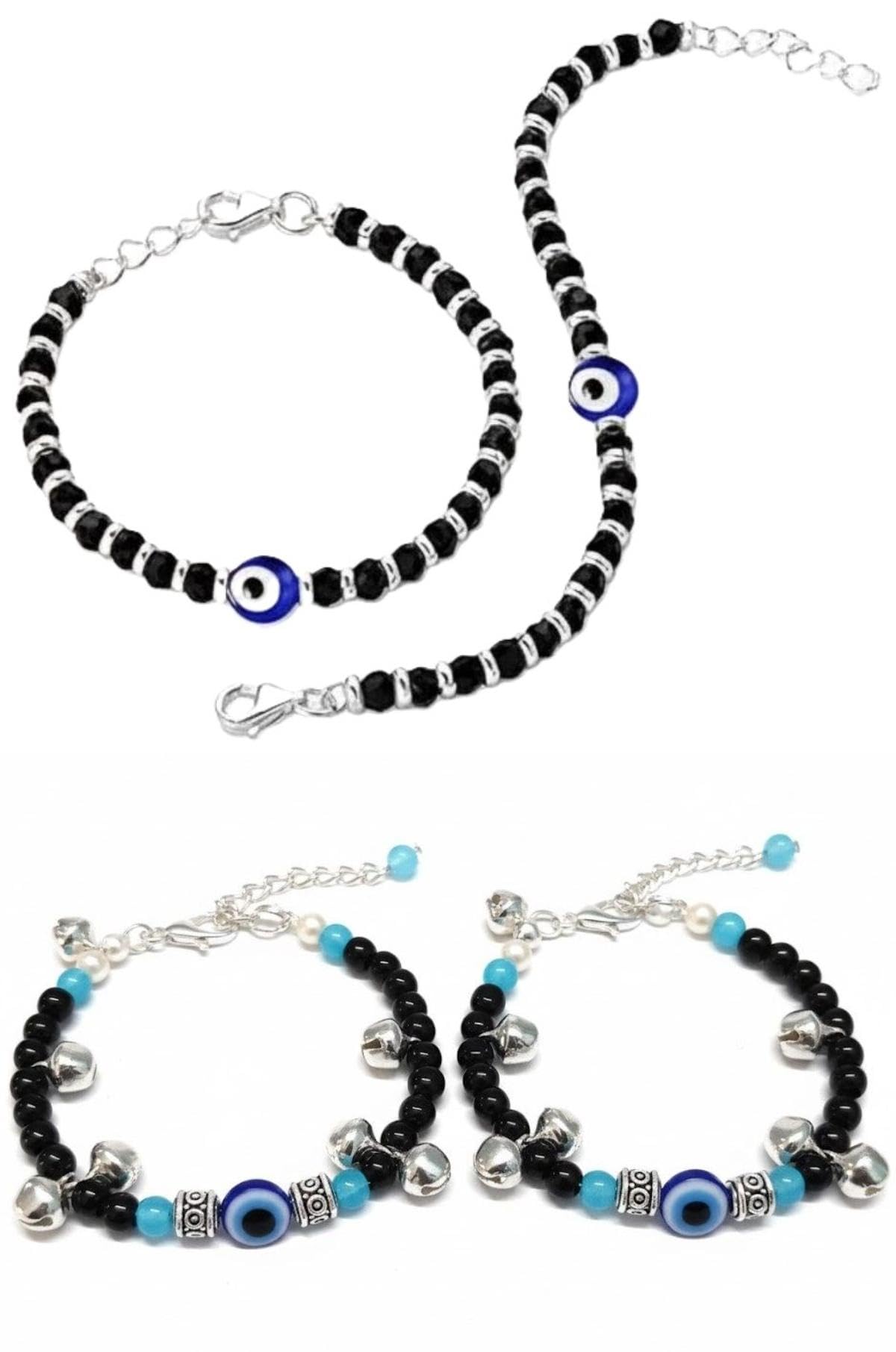 RAPID Evil eye Baby Nazariya Anklet/Bracelet and Ice Cube Ghungroo Bracelet Combo