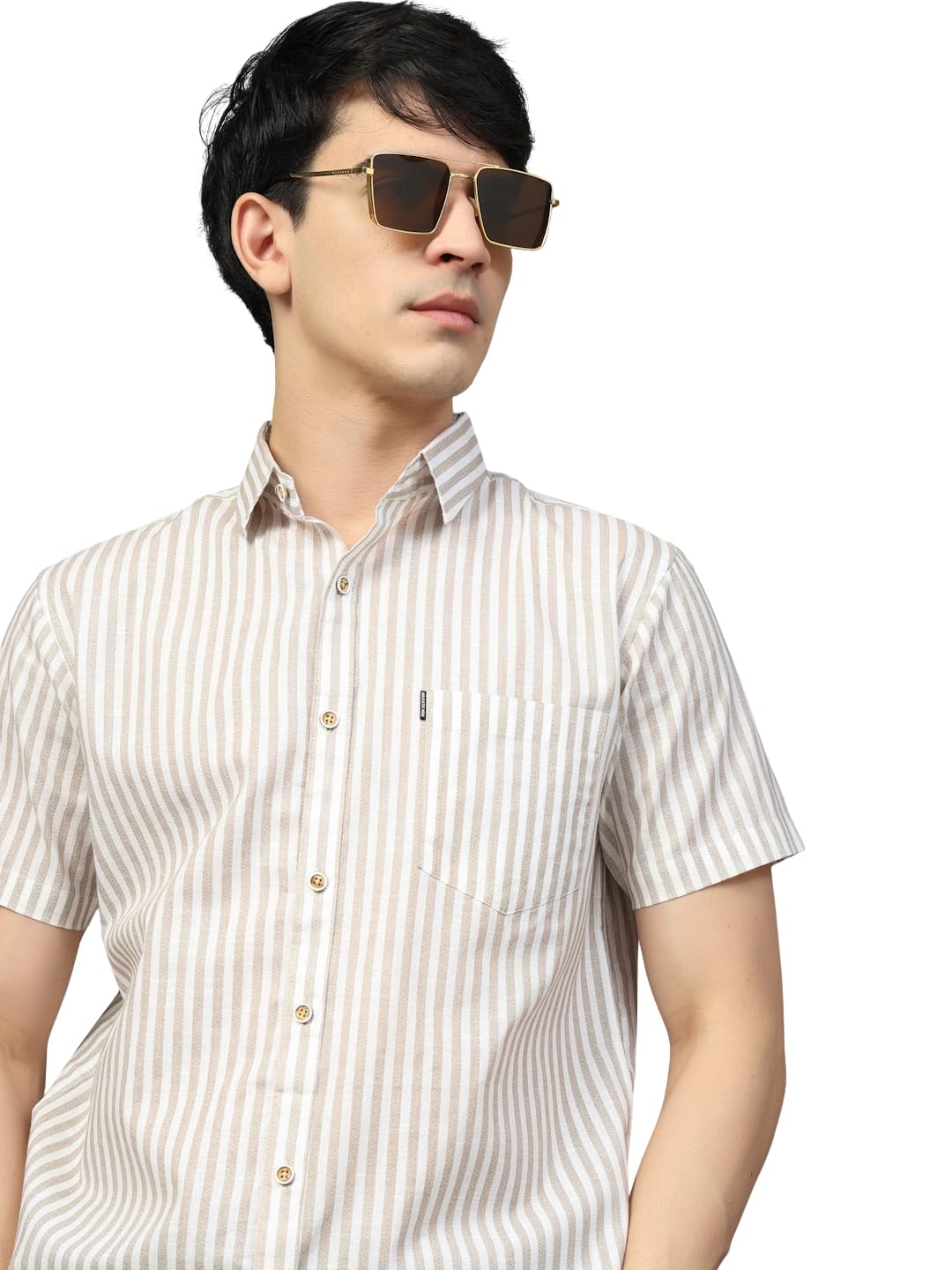 Majestic Man Men’s Pure Cotton Striped Half Sleeve Regular Fit Shirt