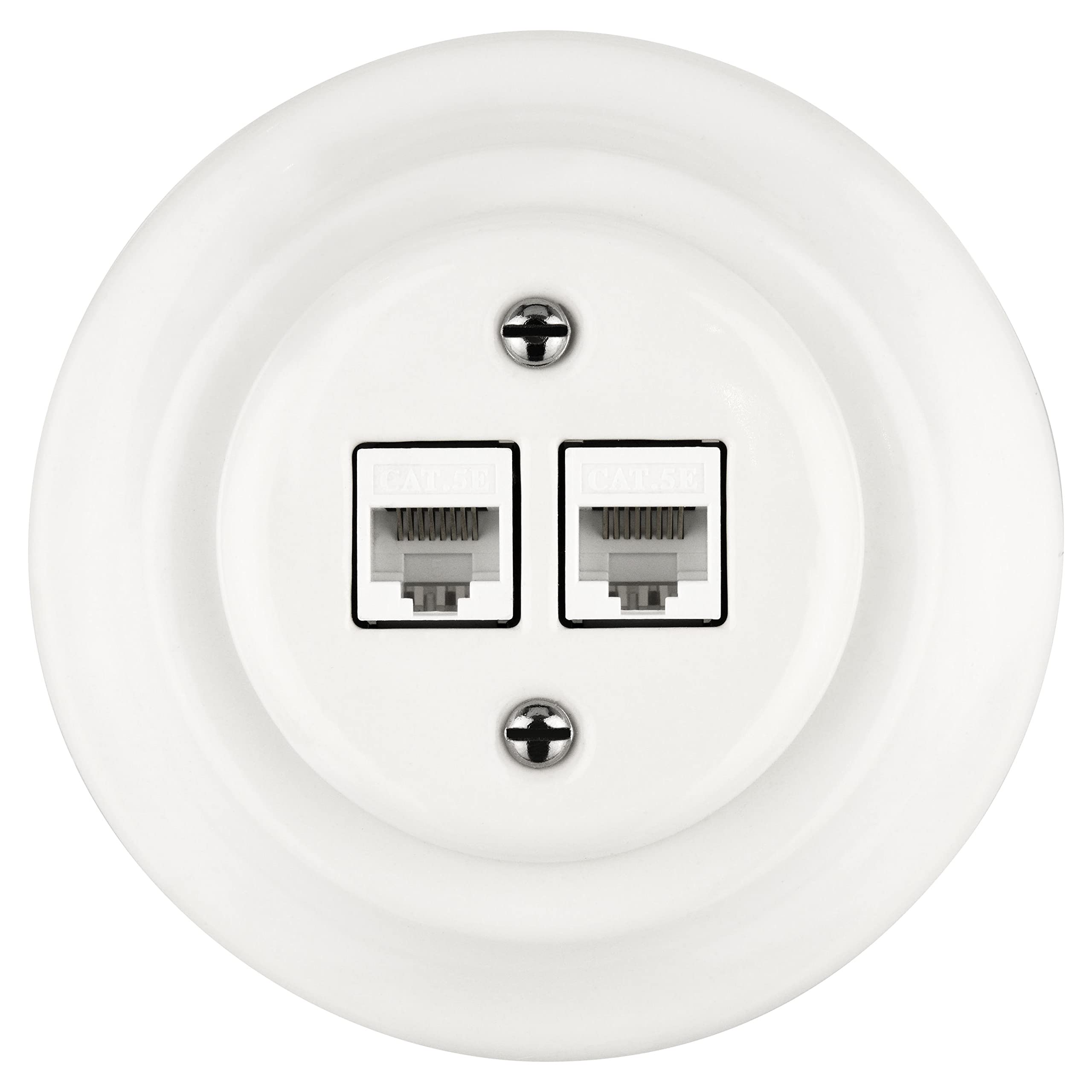 Podtynkowa porcelana retro gniazdo sieciowe CAT.5E 2-drożne I All-in-One I seria PR1 białe