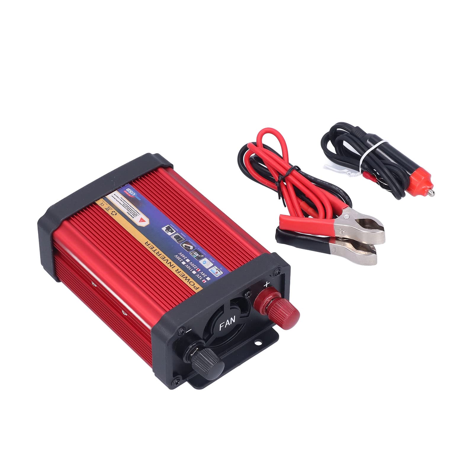 500 W Auto-Wechselrichter, modifizierte Sinuswelle mit Zwei USB-Anschlüssen und Wechselstrom-Steckdose für Urlaub, Camping, Roadtrips, 12 V bis 110 V–220 V