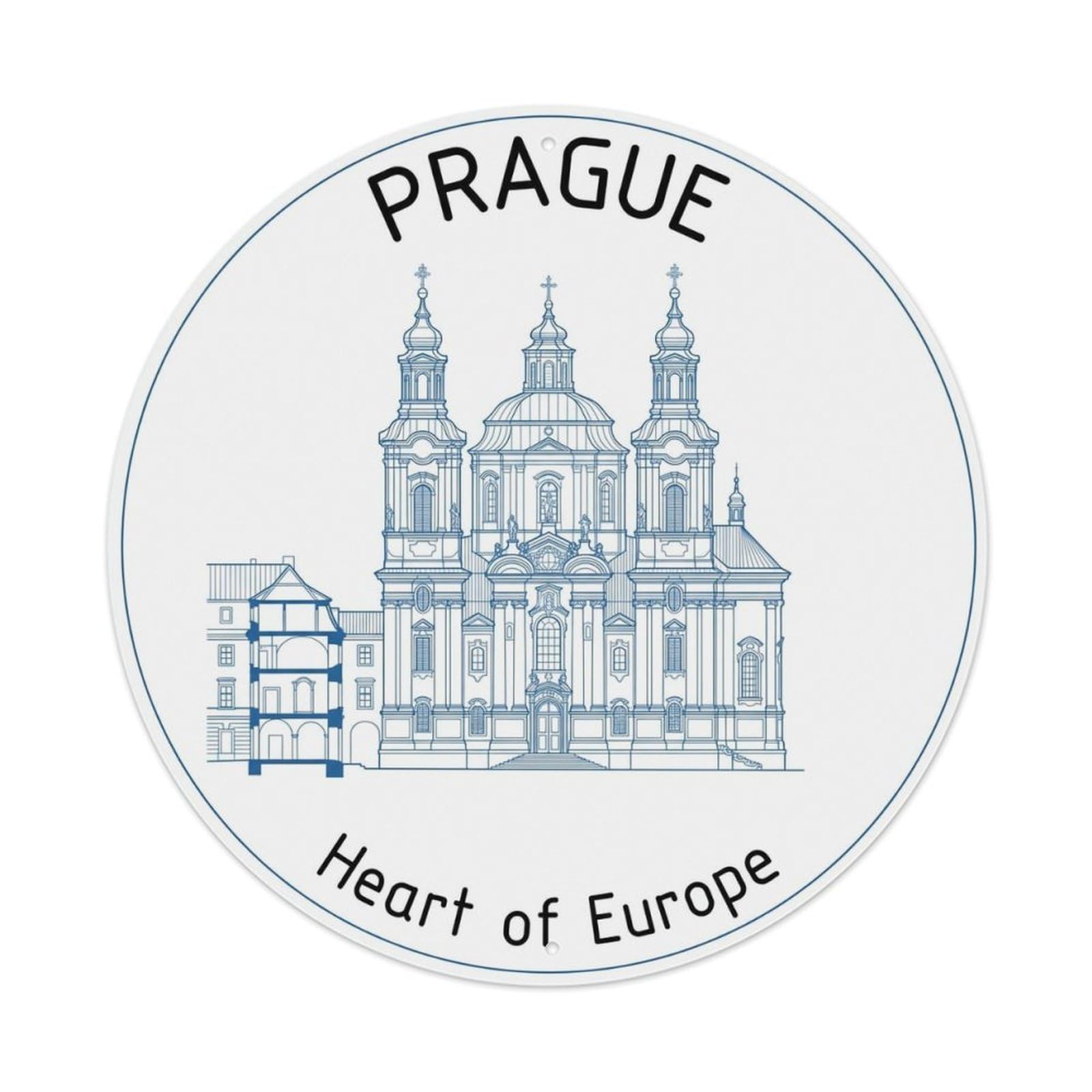 Yrnq 8X8inch Vintage Style Vintage Travel Prague Czechia Structure Metal Tin Sign