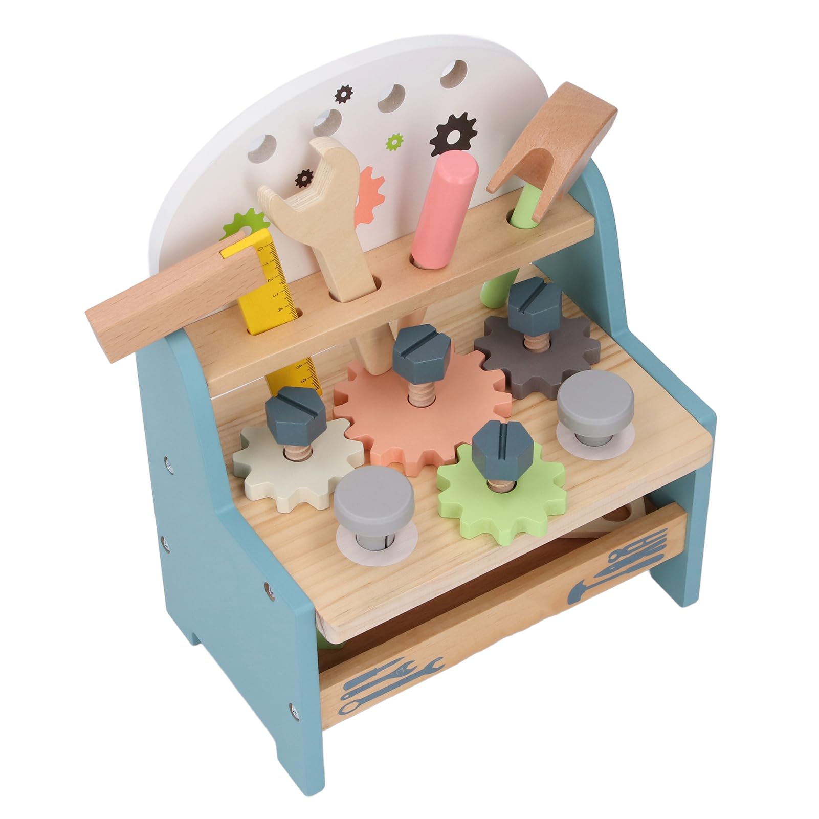 EMUKOEP Herramientas de Reparación de Juegos de Simulación para Niños, Banco de Herramientas de Madera Multifuncional para Juegos Familiares Interactivos y Desarrollo Educativo