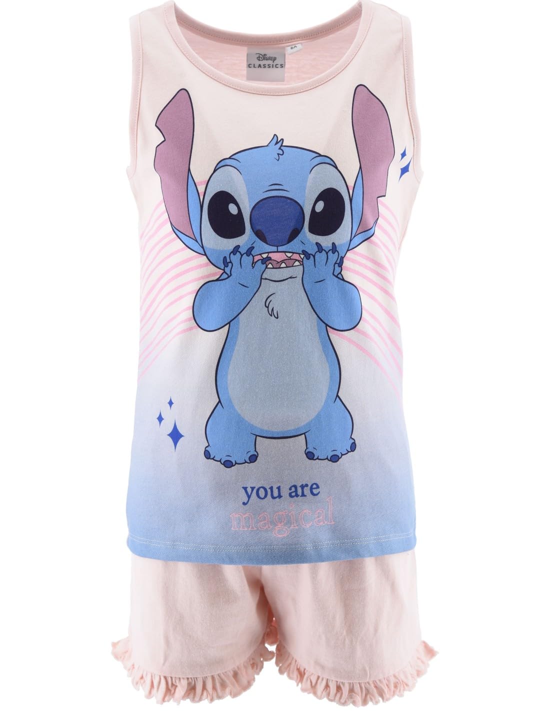 Disney Stitch Pijama para Niña, Conjunto 2 Piezas Diseño 'You Are Magical' Stitch Pijama Algodón Suave, Camiseta y Pantalón Corto, Tallas 6 a 12 Años