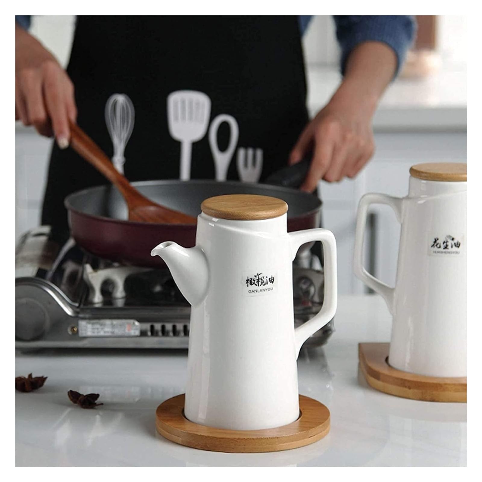Dispensador de Aceite y vinagre, automático, Botella de cerámica para Salsa de Soja con tapón de Corcho.