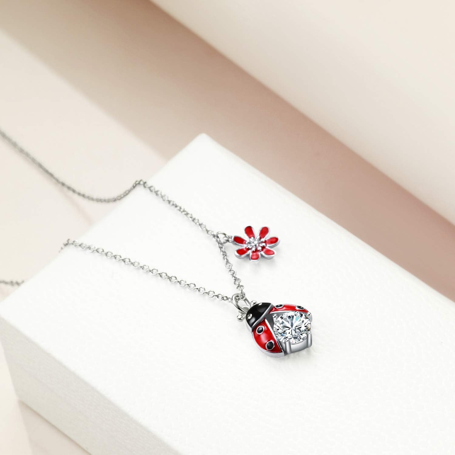 POPLYKE Ladybug Necklace for Women Sterling Silver Ladybug/Bee Pendant Jewelry Gifts for Mother Daughter