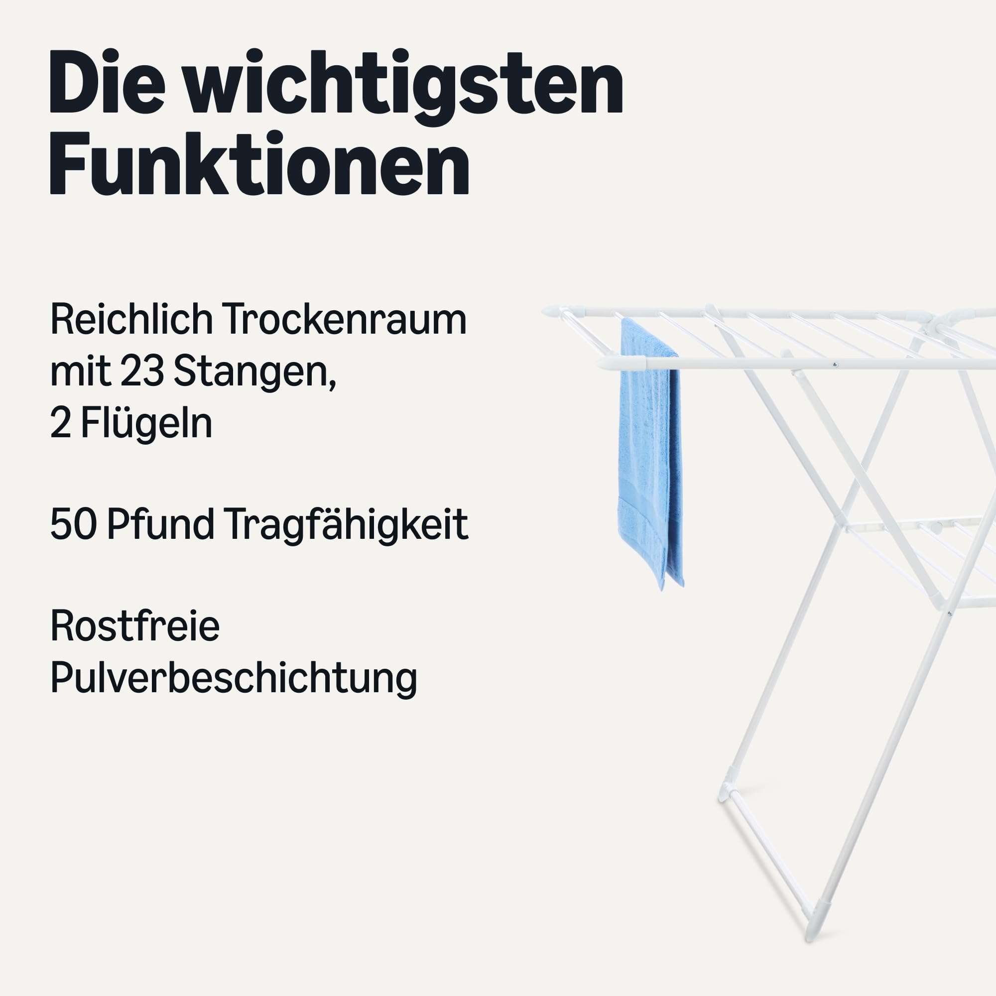 Amazon Basics Wäscheständer aus Metall, 2 Flügel, faltbar, 155 x 60 x 100 cm, Weiß