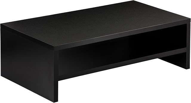 FITUEYES Monitor Stand 2 Tiers Computer Monitor Riser,42.5cm Wood Desktop Stand for Laptop Computer Screen Riser, with Storage Shelf, Office Supplies, Desk Organizer, Black
