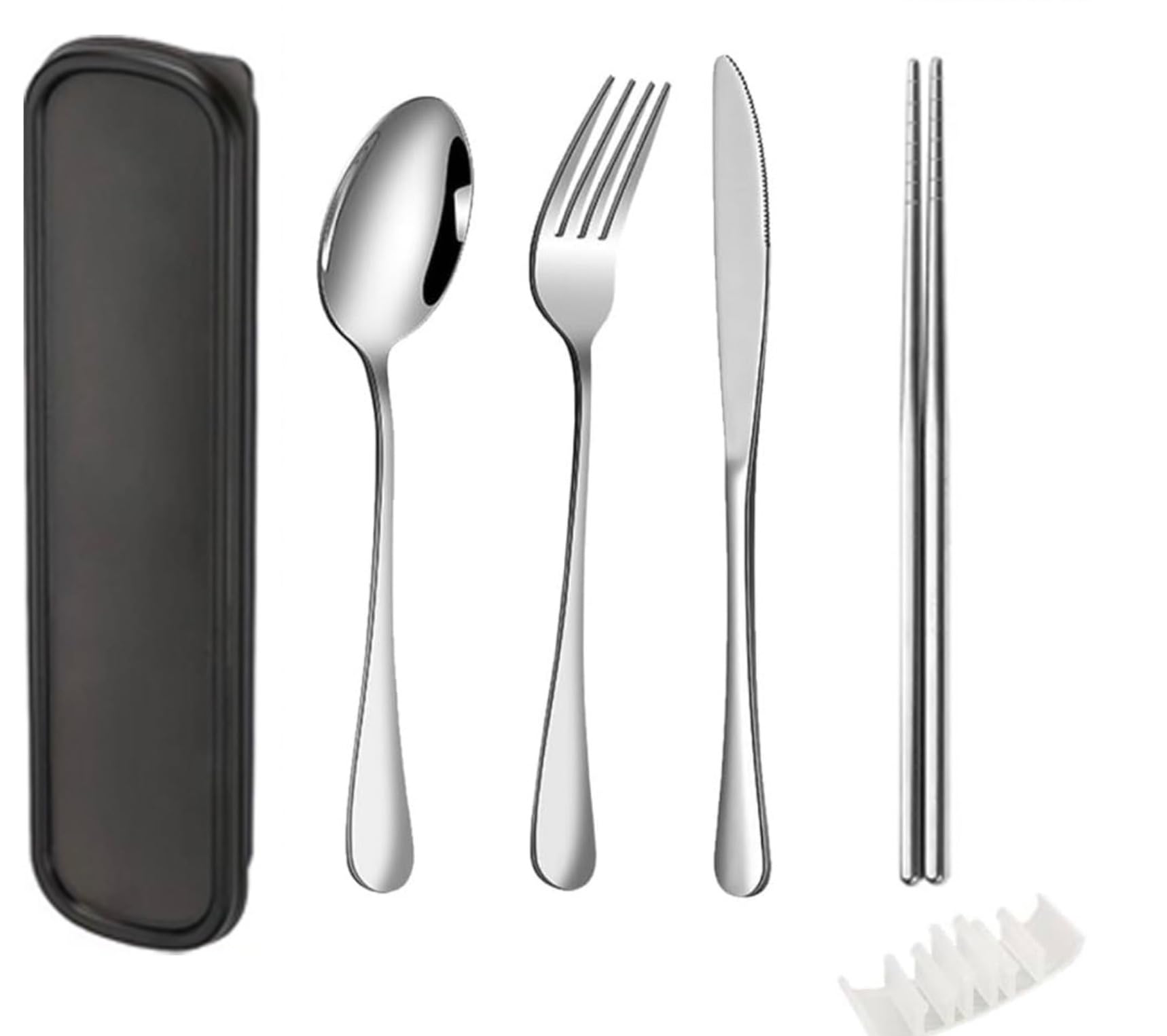 QZLSAYSL Camping Cutlery Metal，Travel Knife and Fork Set，7-Piece SetBlack