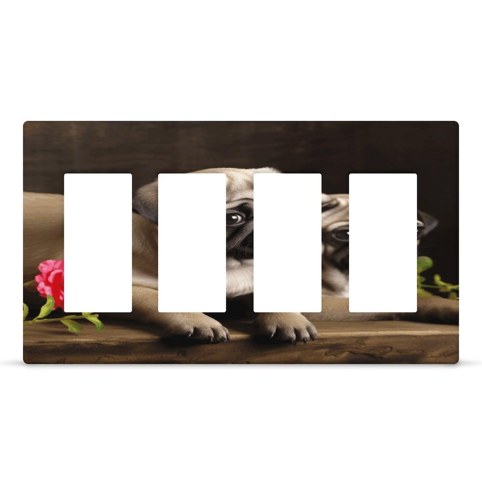 Puppys Pug Outlet Cover Fashion Hidden Screw Light Switch Cover Exquisite Decorative Wall Plate Polycarbonate Thermoplastic 4-Gang Faceplate Covers