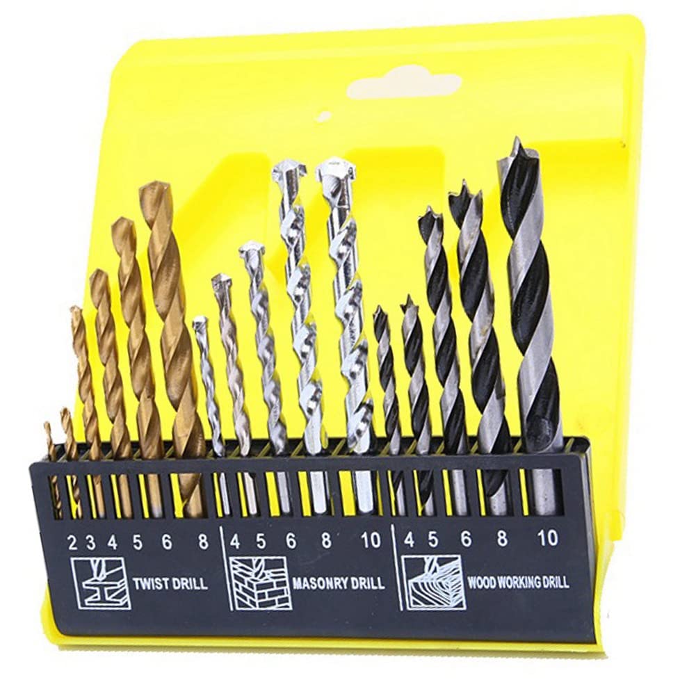 Sankaka Multi Metric Drill Bits 16Pcs, HSS Twist 6Pcs, Masonry 5Pcs, Wood Working 5Pcs