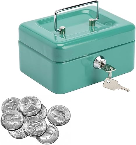 Mini caja de efectivo de acero con bloqueo, pequeña caja de seguridad con asa portátil, banco de dinero sin bandeja de dinero, lata para efectivo