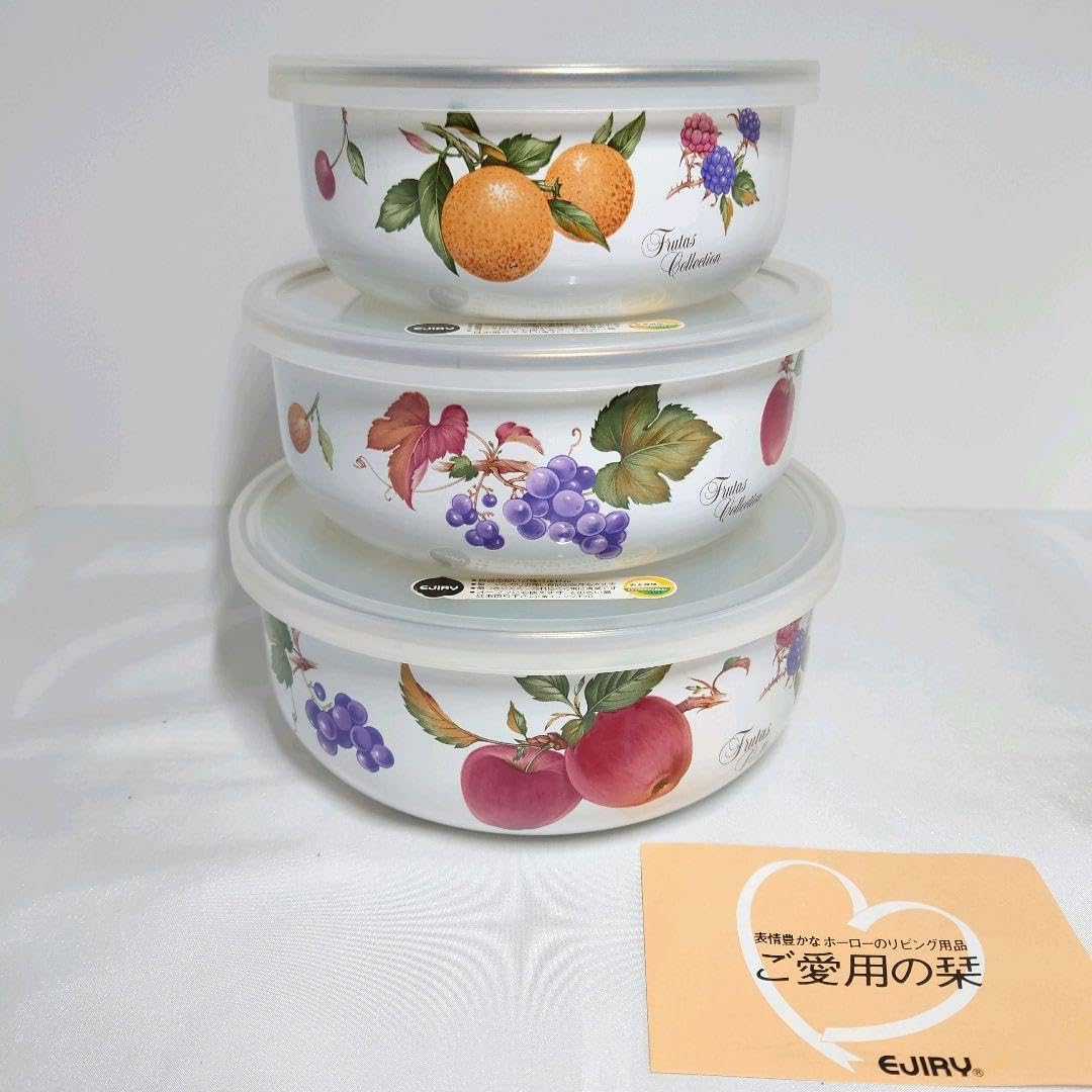 蓋付きホーローボウル 3個セット イチゴデザイン 蓋付きボウル 3個 蓋付きホーローボウル 3個セット イチゴデザイン 蓋付きボウル 3個