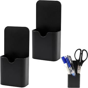 2Pcs Magnetic Pen Holders Pencil Holder Office Supplies Magnetic Marker Holder for Refrigerator, Whiteboard, Locker Black