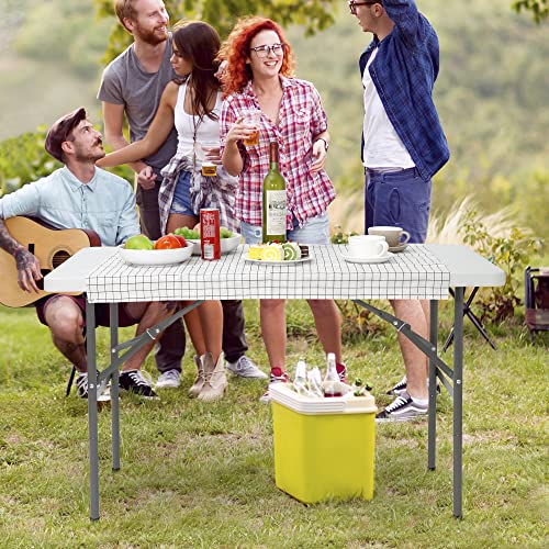 Super Deal Portable 4 Foot Plastic Folding Table, Indoor Outdoor Heavy Duty Fold-In-Half Picnic Party Camping Barbecues Table With Carrying Handle, White #TOP5