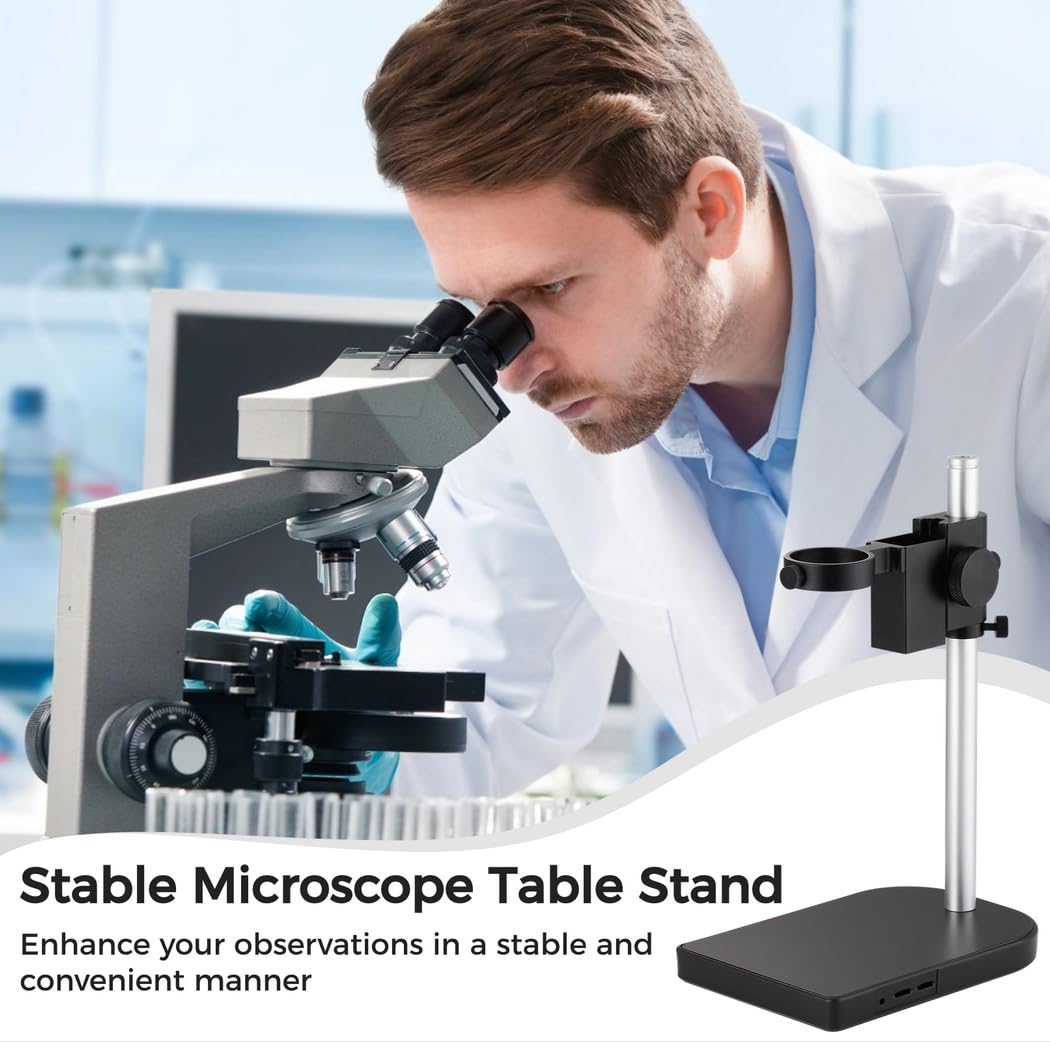 Soporte de mesa ajustable para microscopio digital, soporte de elevación de cámara industrial de aleación de aluminio, soporte de cámara de video con anillos dobles de 1.97 y 1.57 pulgadas para