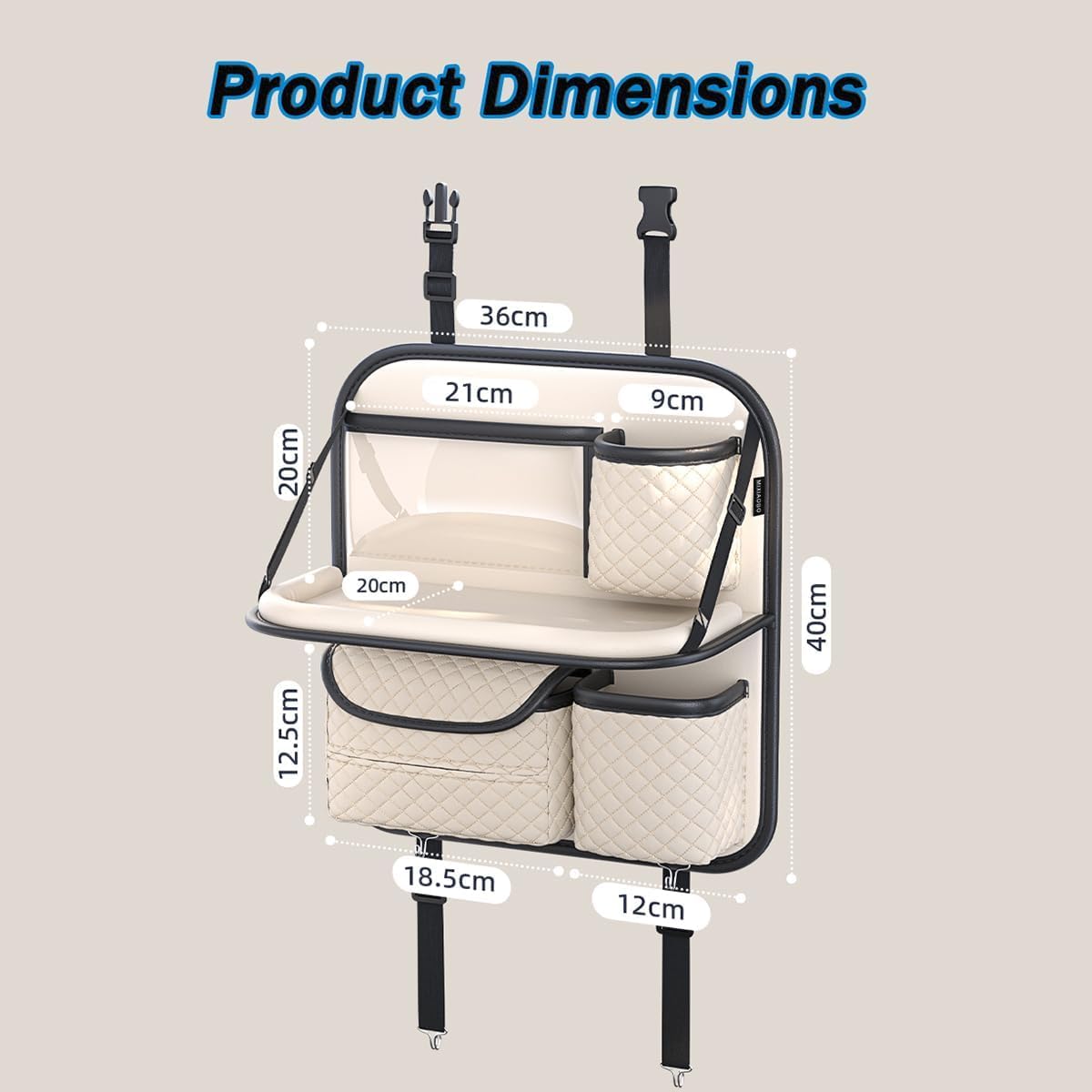 Auto Organizer für VW CC T ROC Bora EOS UP Caddy Golf Polo Jetta New Beetle, Autositz Organizer mit Klapptisch Multifunktional Wasserdicht Auto Rücksitz Organizer,Beige