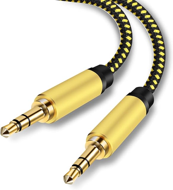 3.5mm Stereo Audio Cable 2m/6Ft Extension Male to Male Nylon Braided Tangle-Free AUX Cable for Headphones, Home/Car Stereos and More