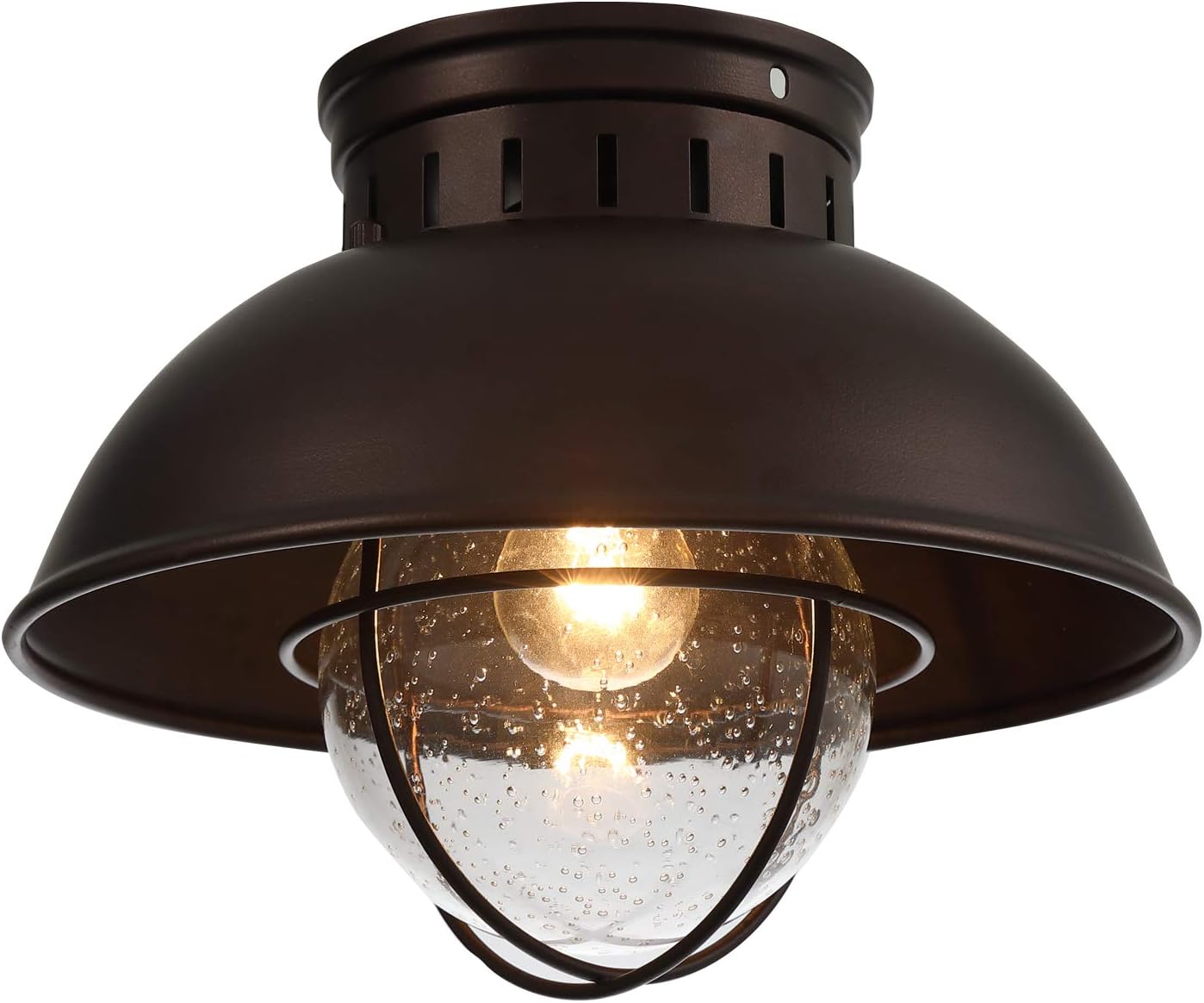 Outdoor Ceiling Light Farmhouse 10 Inch Flush Mount Ceiling Lights Fixture Oil Rubbed Bronze,Metal Cage Seeded Glass Semi Entry Hall Light Fixtures
