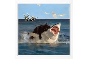 Chonky Black Cat Wall Art: Renaissance Fat Cat vs. Shark Meme Canvas Print