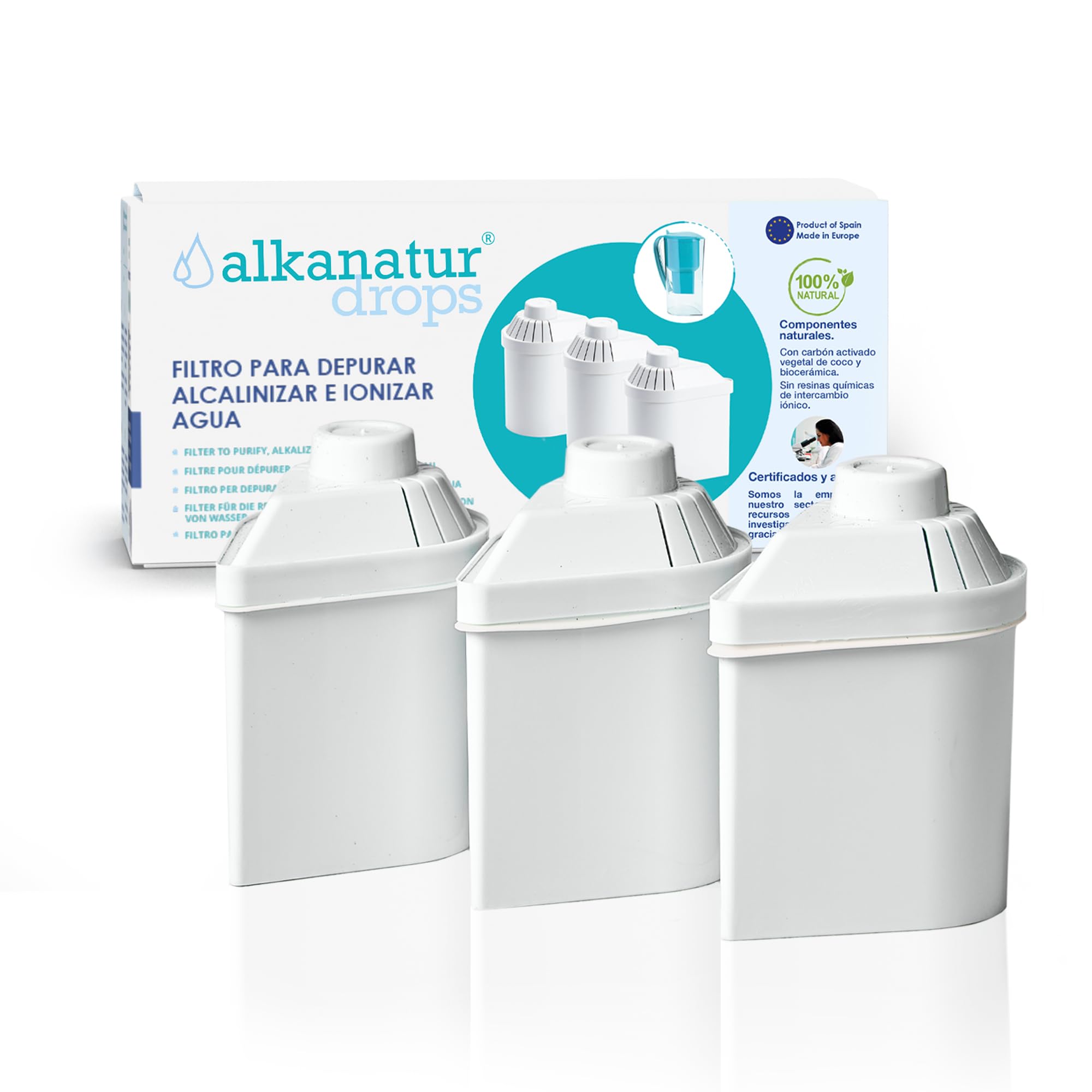 Filtres Alkanatur Faible Émission - Pack De 3 | Pour Carafe Alkanatur | Réduction Chlore, Métaux Lourds Et Nitrates