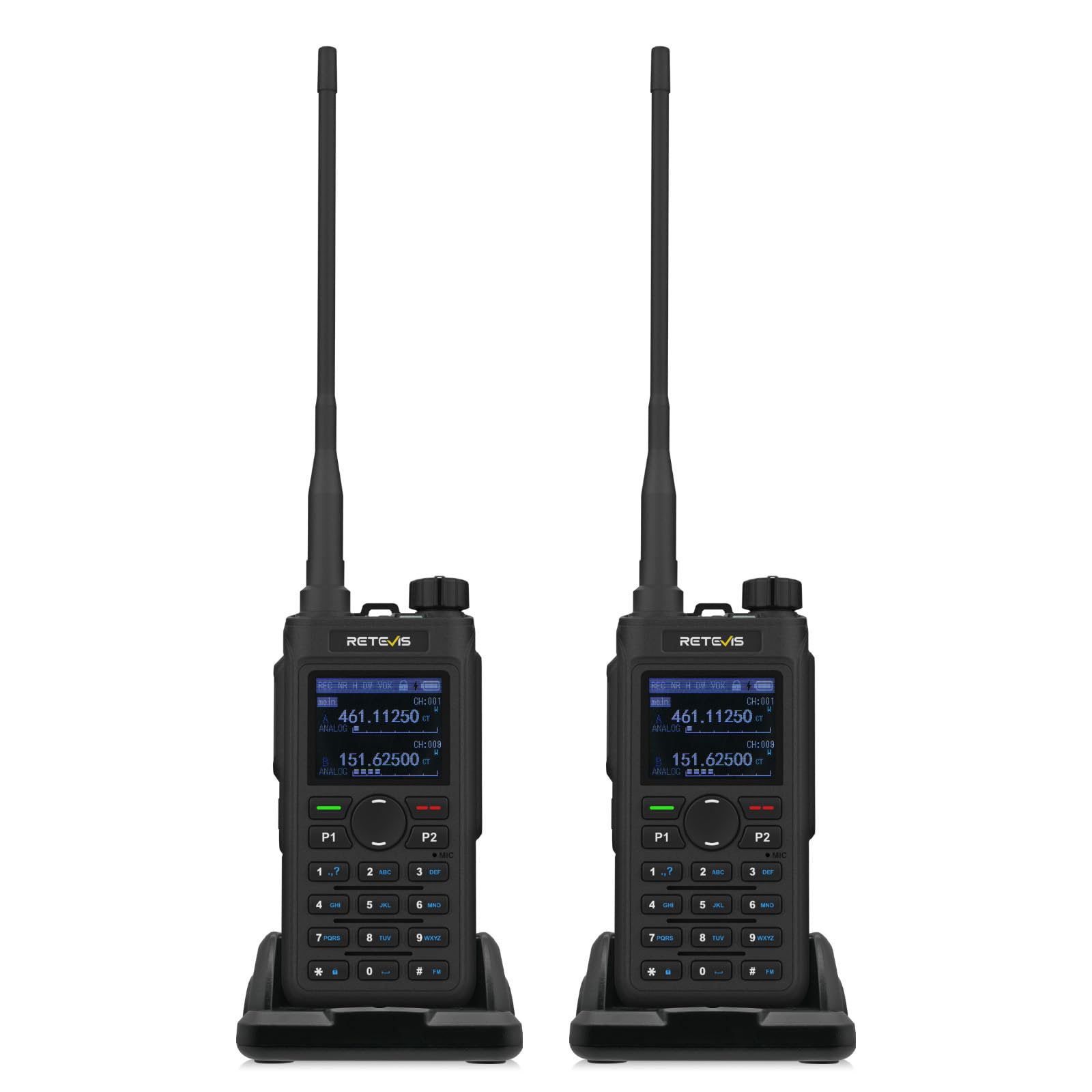 Retevis C62 Walkie Talkie de Mano, Ham Radio Recargable para Adultos, Radio Bidireccional de Alta Potencia y Largo Alcance, Linterna, 2000 mAh, para Senderismo, Caza y Acampada (Paquete de 2 en)