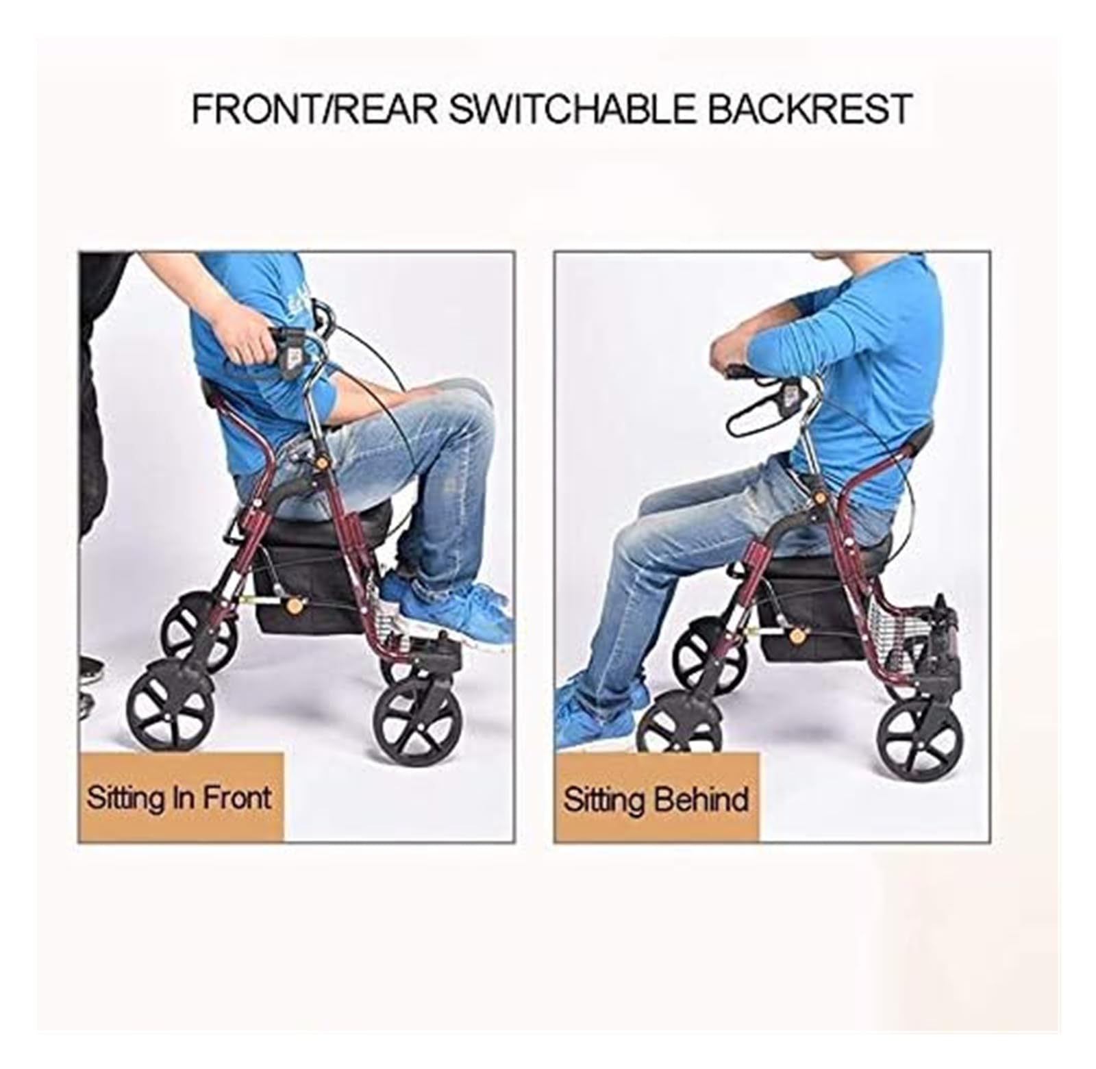 Andador Vertical, Andador Rollator con Asiento, con 4 Ruedas y Asiento Grande para Personas Mayores, Ruedas de 8 Pulgadas, Canasta y Frenos