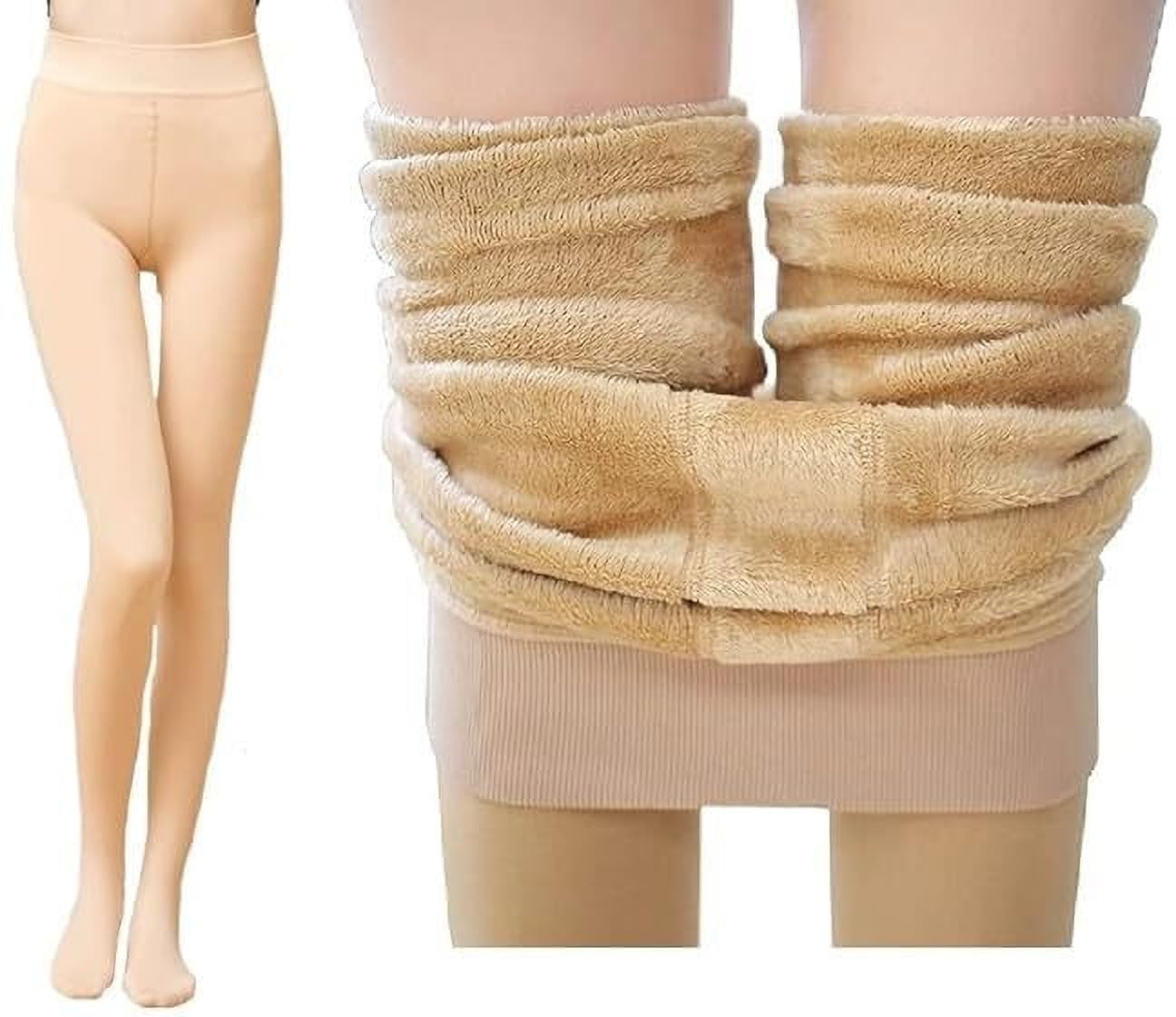 Women's/Girls Woolen Thick Fur Lined Winter Stockings Thermals WomenThermal (Beige)
