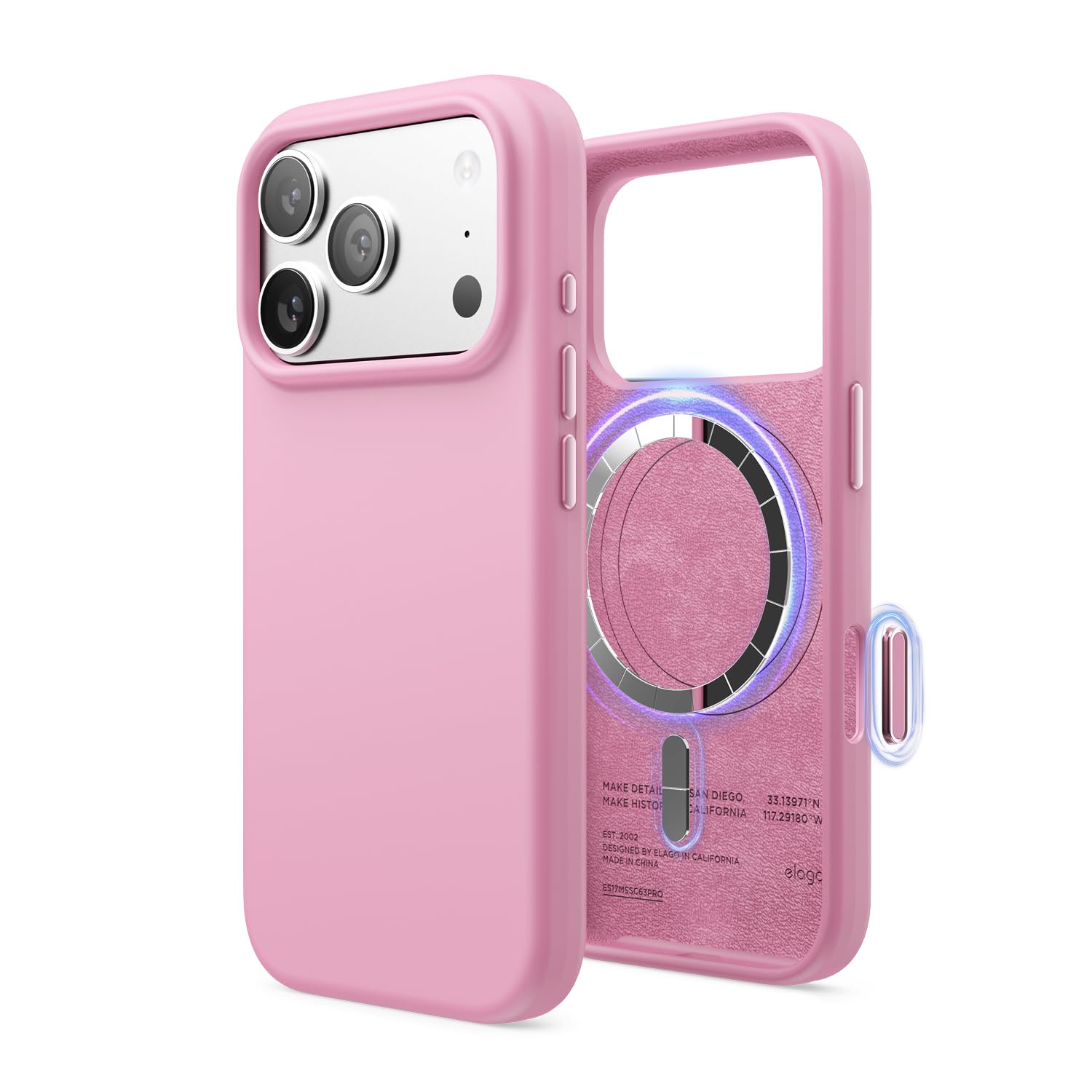 elago Cover Magnetica in Silicone Liquido per iPhone 17 Pro (6,3") – Compatibile con MagSafe, Antiurto, Sottile, Finitura Soft-Touch (Rosa Shock)