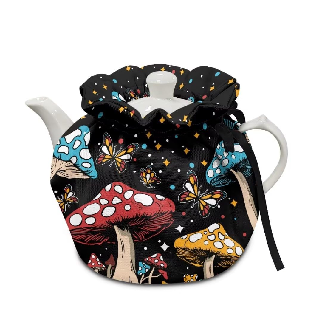 Youngerbaby Cute Butterfly Tea Cozy for Large Teapot Dust Cover for Keeping Warm Cotton Pad Insulated Mushroom Starry Night Tea Cozy Tabletop Decorations for Tea Party