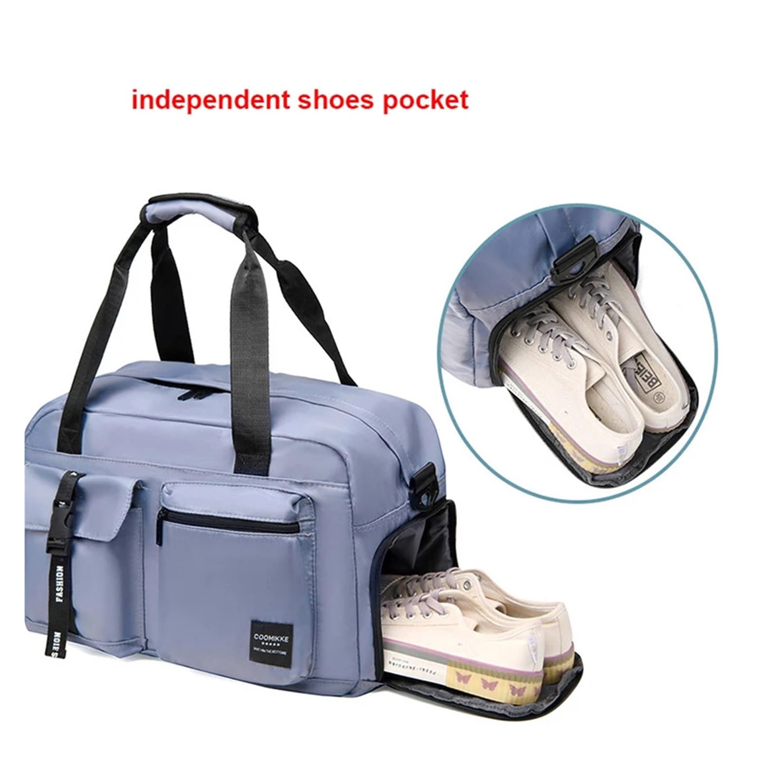 Duża torba fitness torebka sportowa damska suche mokre buty kieszeń na jedno ramię crossbody pływanie joga siłownia plecak podróżny plecak marynarski, NIEBIESKI, Jeden rozmiar
