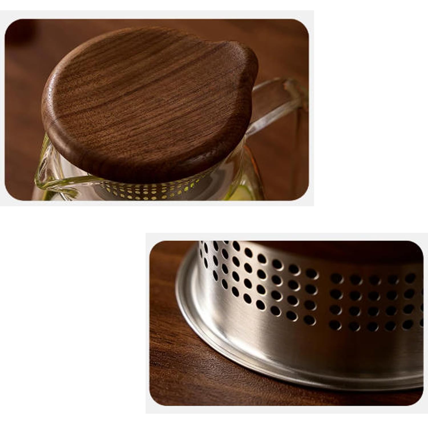 Jarra Agua Cristal con Tapa Jarra Agua Nevera para Té Helado Leche Jugo Bebida Fría y Caliente Resistente al Calor Tapa de Tetera de Madera