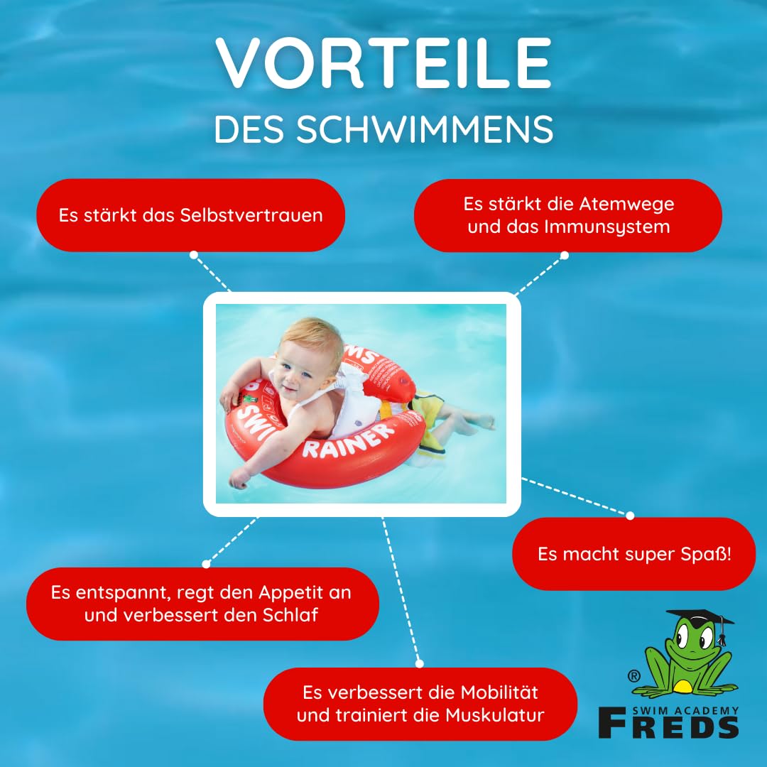 FREDS SWIM ACADEMY SWIMTRAINER Classic Rosso - Allenatore di nuoto per bambini dai 3 mesi ai 4 anni - aiuto gonfiabile per il nuoto per abituarsi all'acqua, per principianti