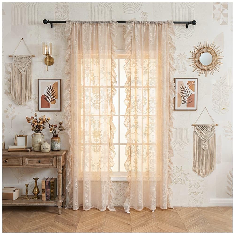 Rideau en voile contre le vis-à-vis demi transparent beige lot de 2 pans