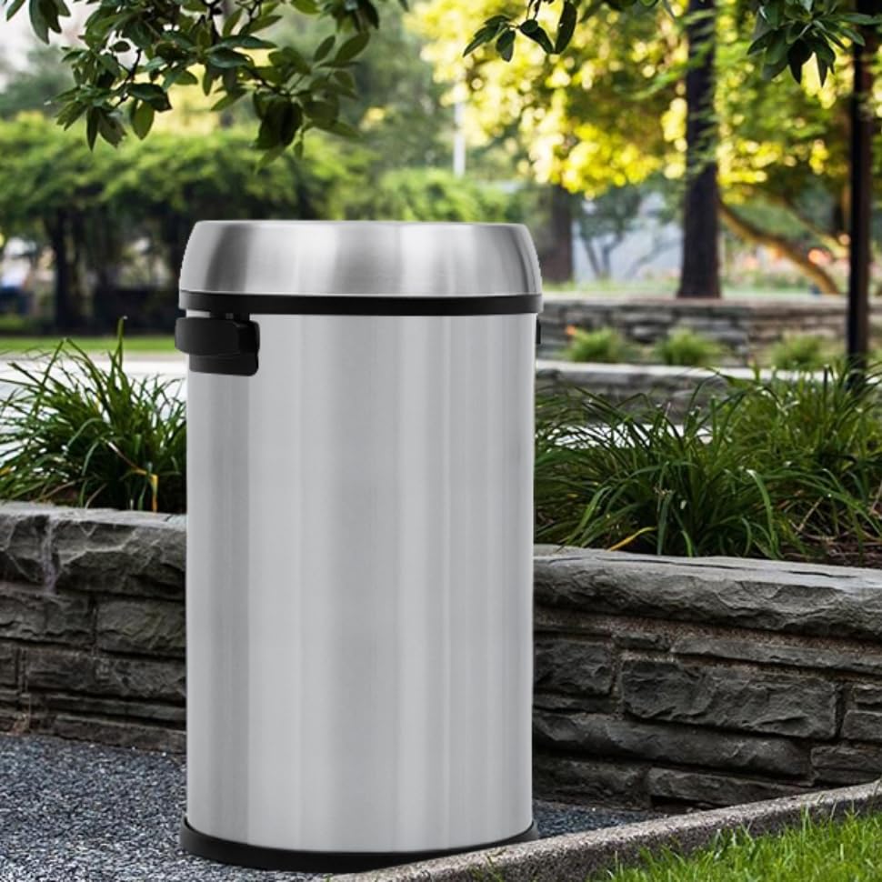 Image of GAOMON 65L /17Gal Heavy Duty Brushed Stainless Steel Outdoor Trash Can, Large Kitchen Round Swing Top