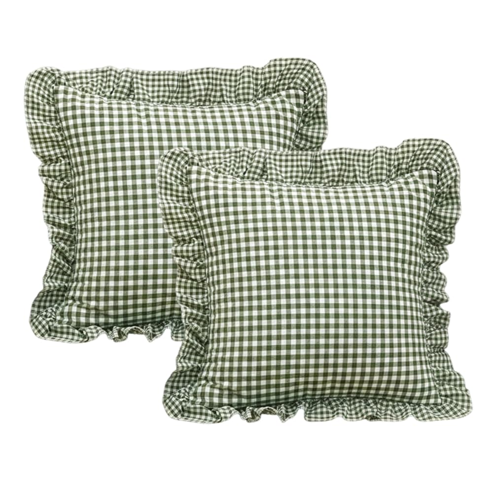 MiOYOOW 2PCS Plaid Pillow Covers, 17 * 17" Scallop Edging Throw Cushion Cases for Sofa Couch Bed Bedroom Living Room
