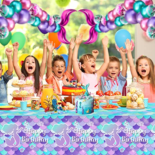 3 Pcs Mermaid Tablecloth-Happy Birthday Mermaids Table Cover, Disposable Plastic Rectangle Ocean Under The Sea Mermaids Table Cloth for Mermaid Birthday Decorations and Party Supplies, 54 x 108 Inch by PERFQU - Image 7