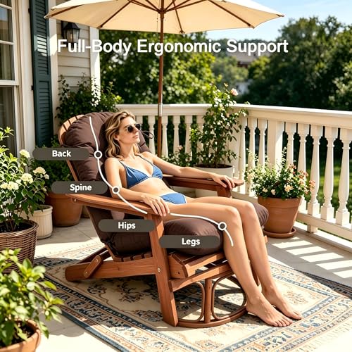 Image of QILLOWAY Outdoor High Back Chair Cushion for Adirondack, All Weather Rocking Chair Cushions Thick Padded Replacement for Patio Furniture Set of 2,Coffee