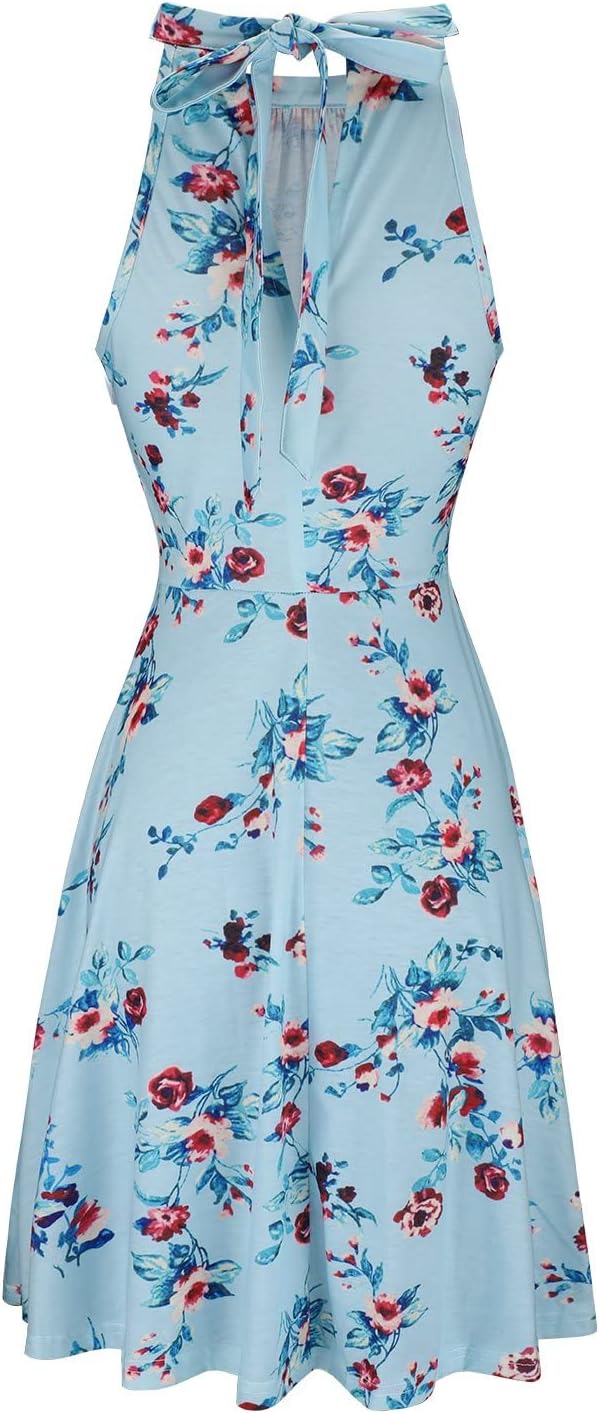 OUGES Women's Halter Neck Floral Summer Casual Sundress(Floral-13,XL)