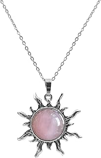Natural Stone Necklace for Women, Genuine Crystal with Stainless Steel Chain for Men, Boho Sun Pendant Healing Spiritual Jewelry