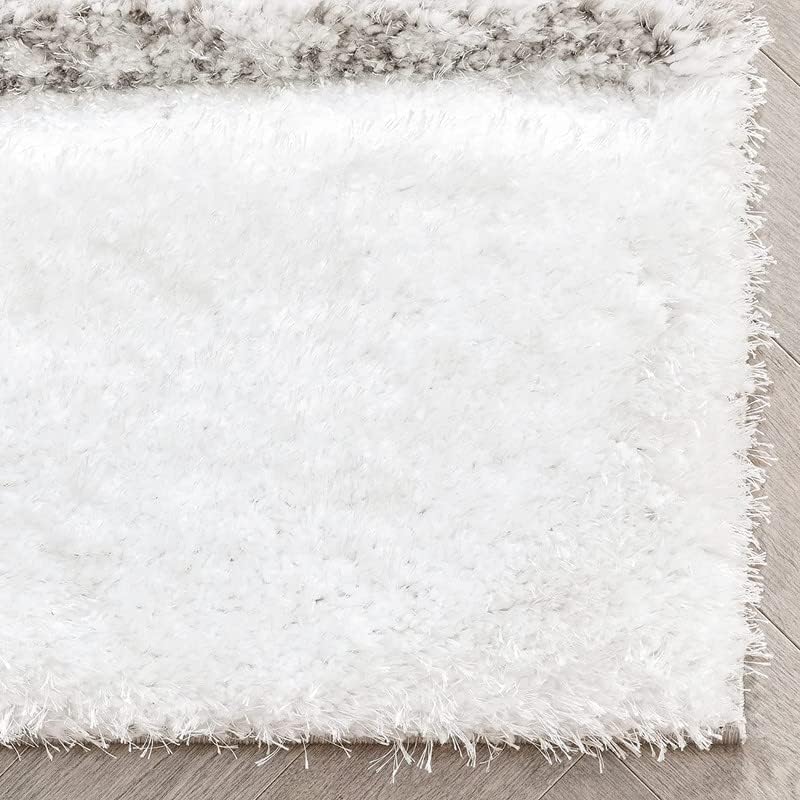 Image of FIASCO Polyester Shaggy Bedside Runner, Soft Indoor Modern Shaggy, Soft Rugs for- Living Room, Dinning Room, Office, Bedroom & Hallway Carpet Rugs Size 6X9 White