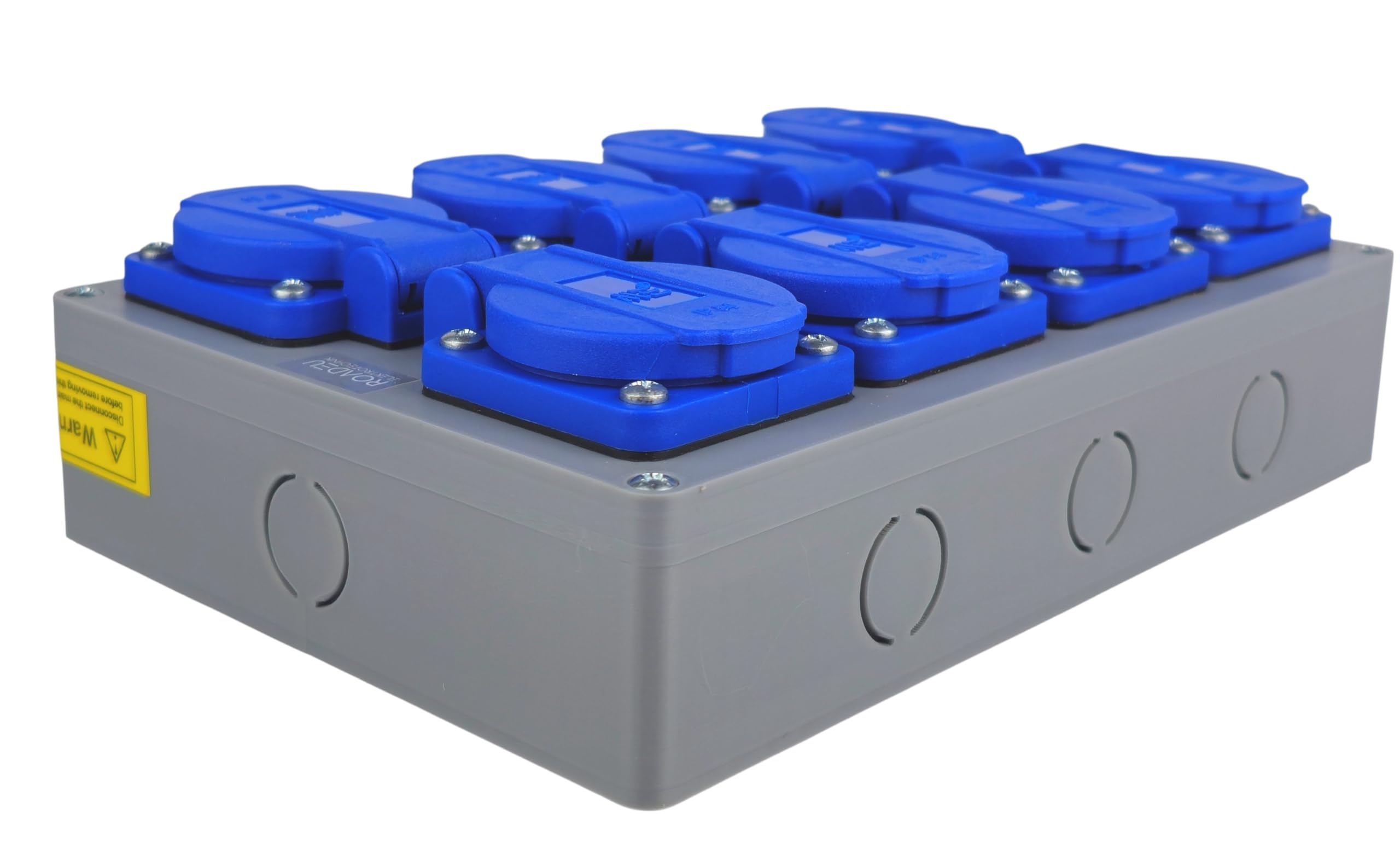 RoadEu Multipresa 8 Prese IP44 Verticale | Schuko 230V/16A | Scatola di Derivazione Pre-cablata | Quadro Elettrico Industriale per Officina Cantiere