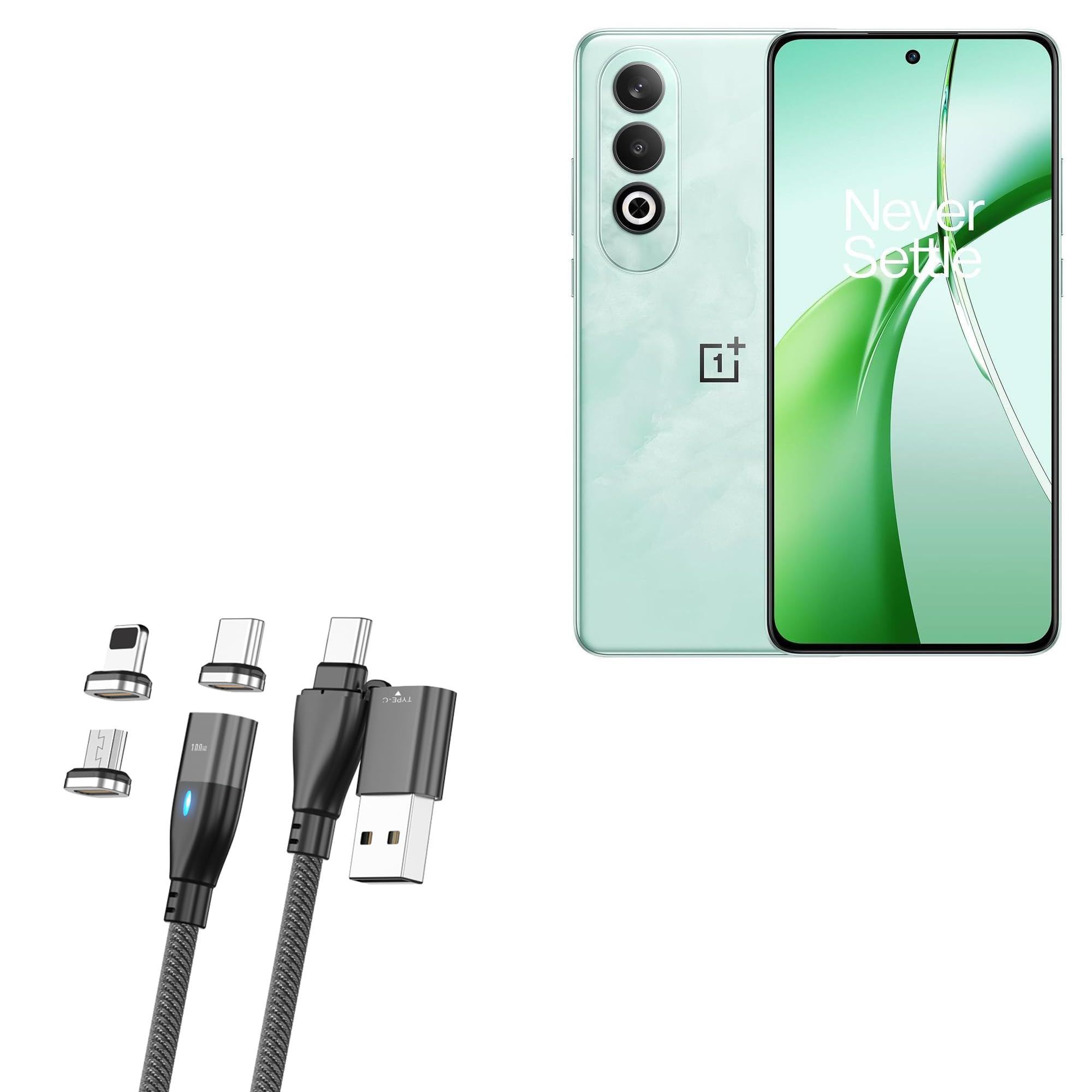 BoxWave Cable Compatible with OnePlus Nord CE4 - MagnetoSnap PD AllCharge Cable (100W), Magnet PD 100W Charging Cable USB Type-C Micro USB - Jet Black