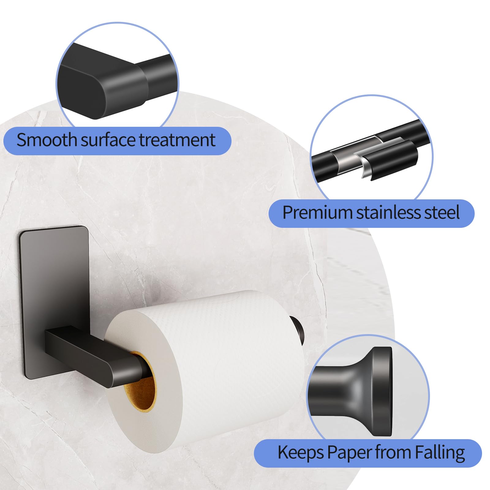 STWWO Toilet Paper Holder Self Adhesive, Extra-Wide Gap, Matte Black — Amazon image 6