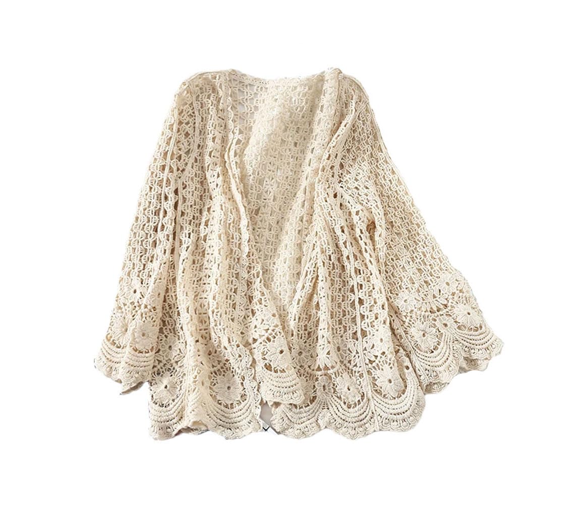 Lace Cardigan Crocheted Hollow Out Shrug Female Casual Floral  
