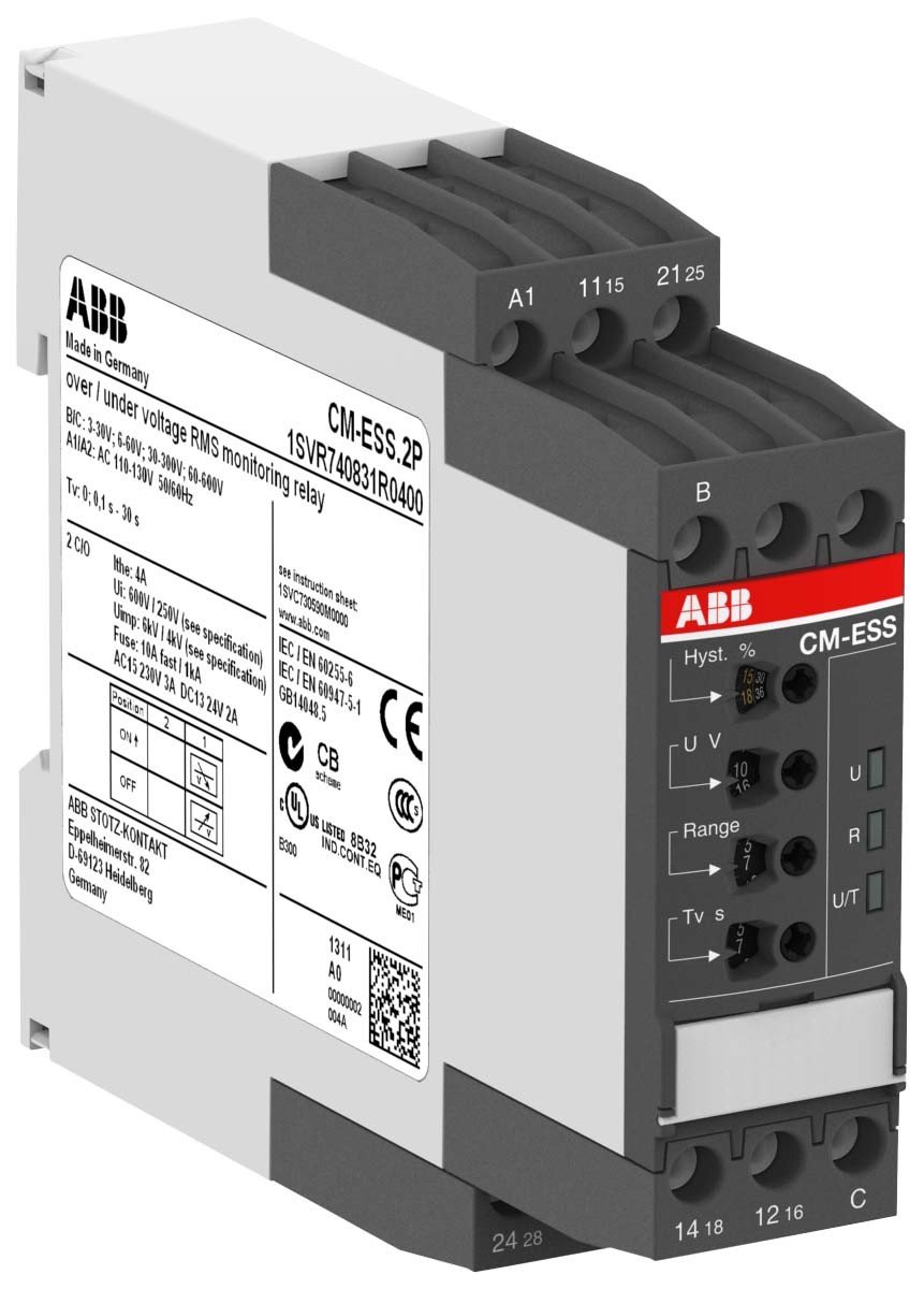 Relais CM-ESS.2P ABB Entrelec à bornes ressort pour éviter la surtension monophasée