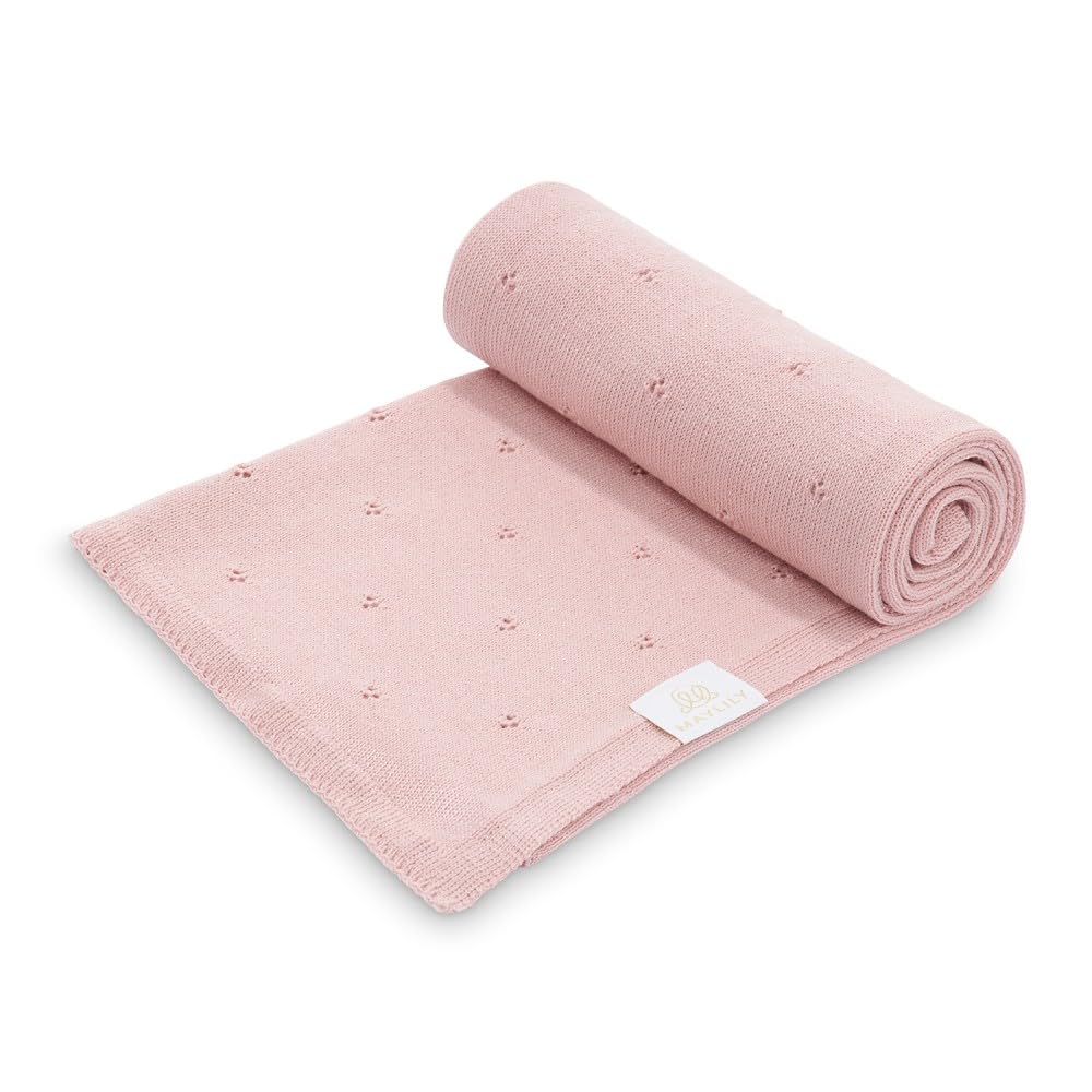 MayLily Babydecke merinowolle 80x100 cm – 100% Merino Wolle – Hergestellt in EU – Handgefertigt – Hypoallergen – Temperaturregulierend für Sommer und Winter – Leicht und transportfreundlich – Rosa