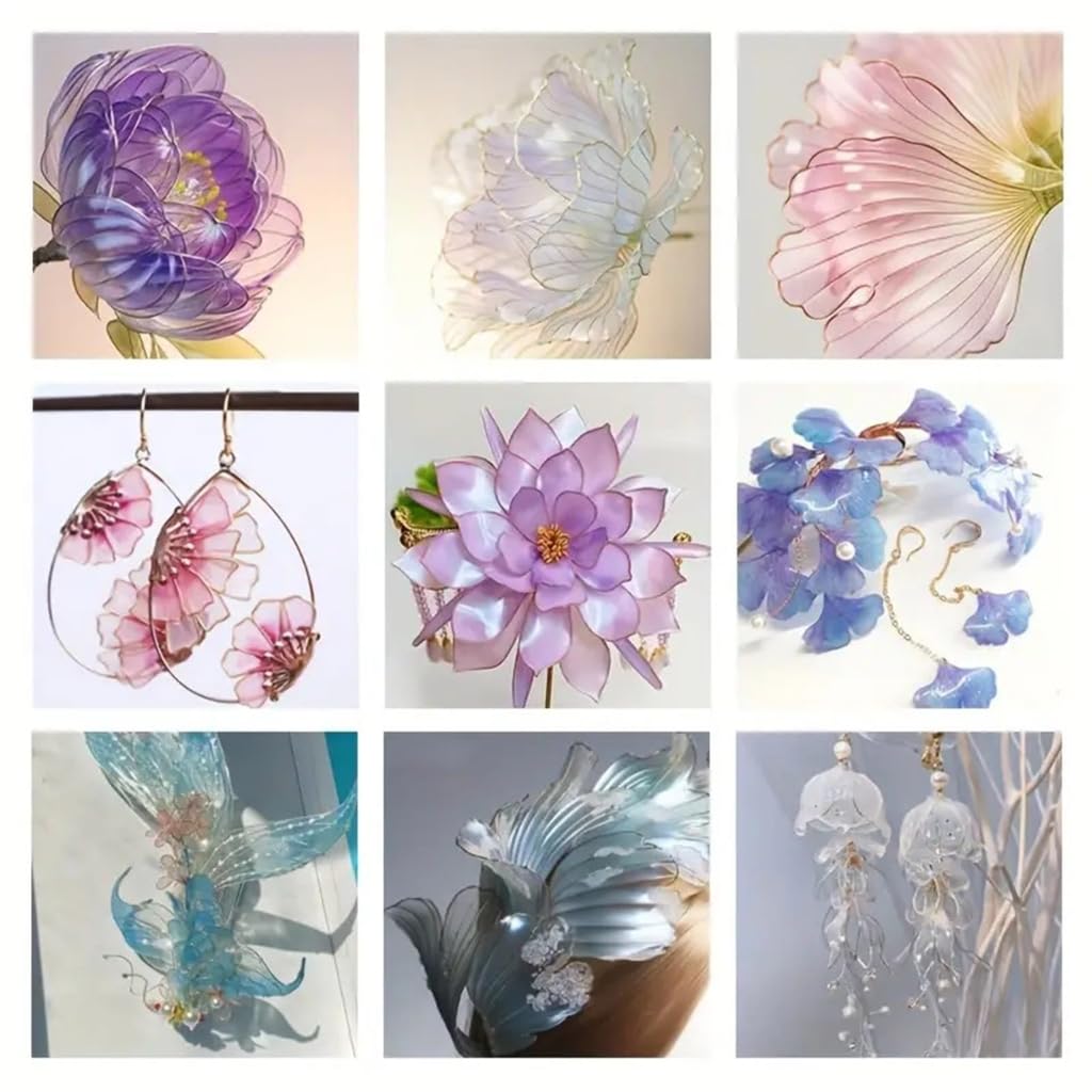 Ensemble de résine de trempage pratique 50 g/100 g - Cristaux époxy transparents pour décoration de fleurs et fabrication de bijoux avec 13 fils