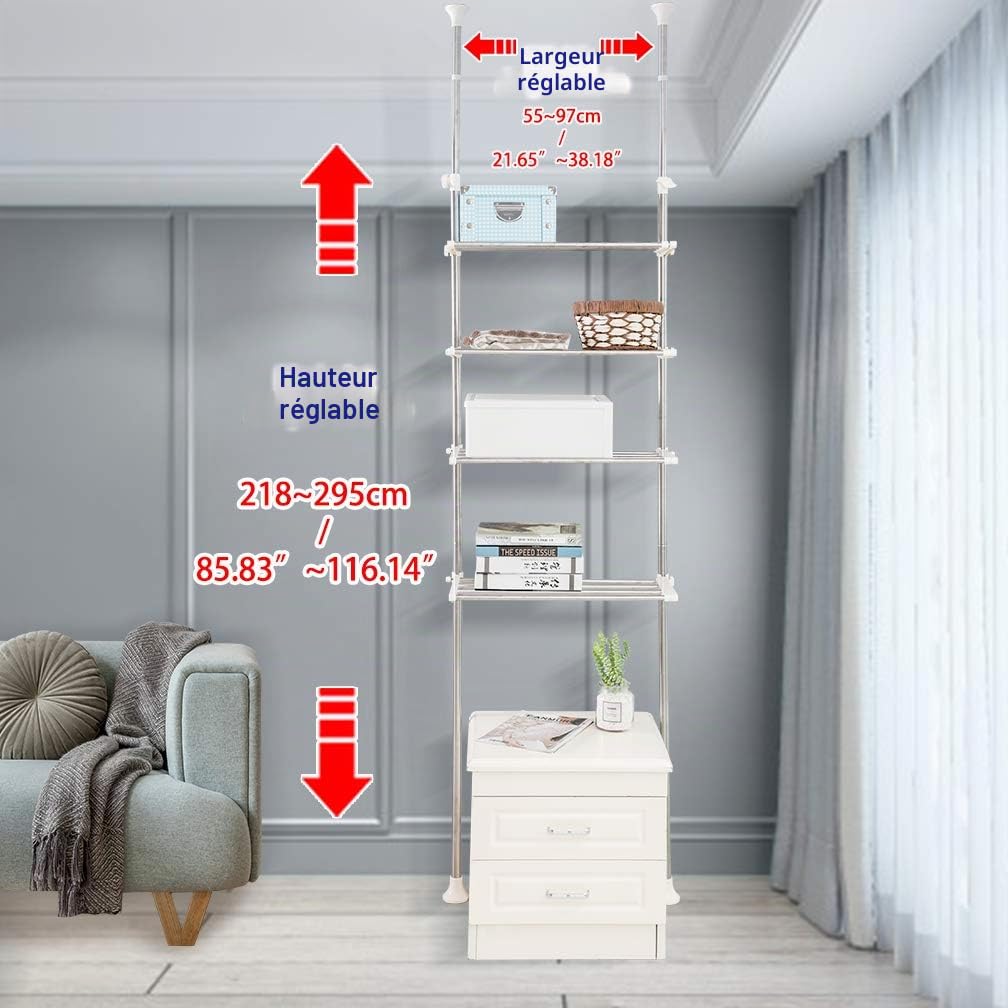 Étagère de rangement Hershii au-dessus des toilettes et machines à laver, sèche-linge, unité de rangement, double poteaux de tension