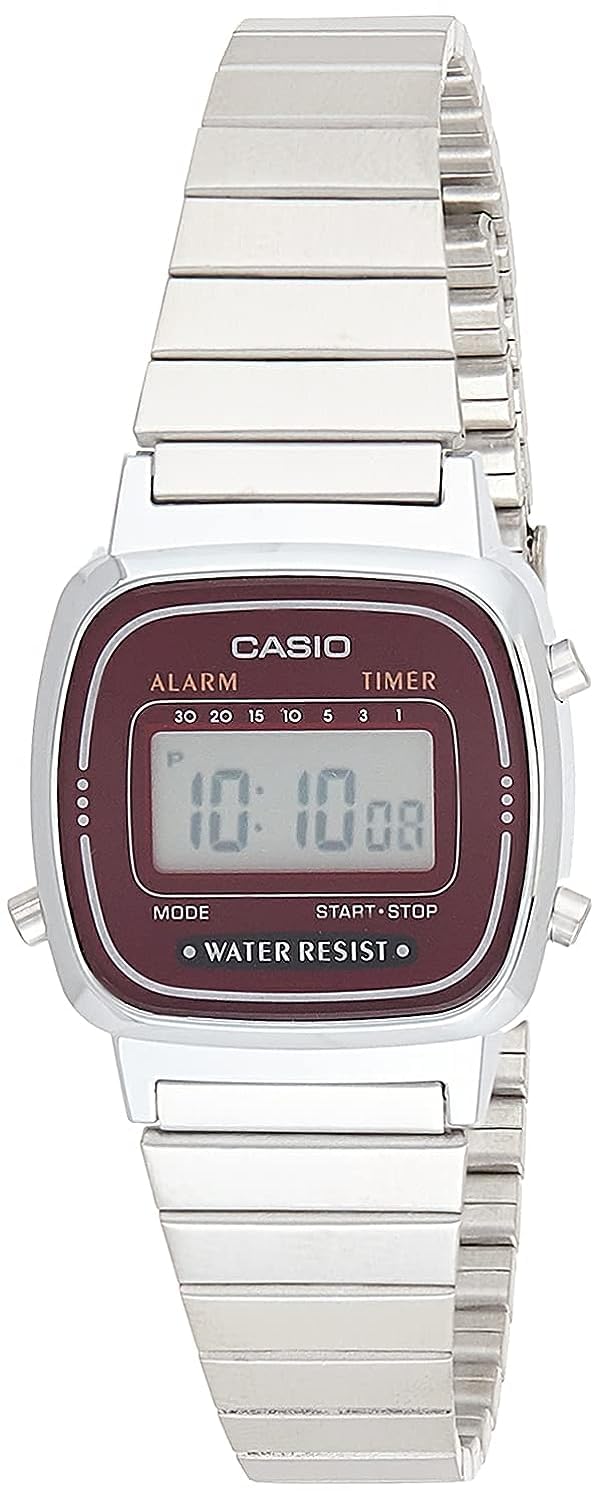 Casio Quartz Watch, Digital Display and Stainless Steel Silver/Red