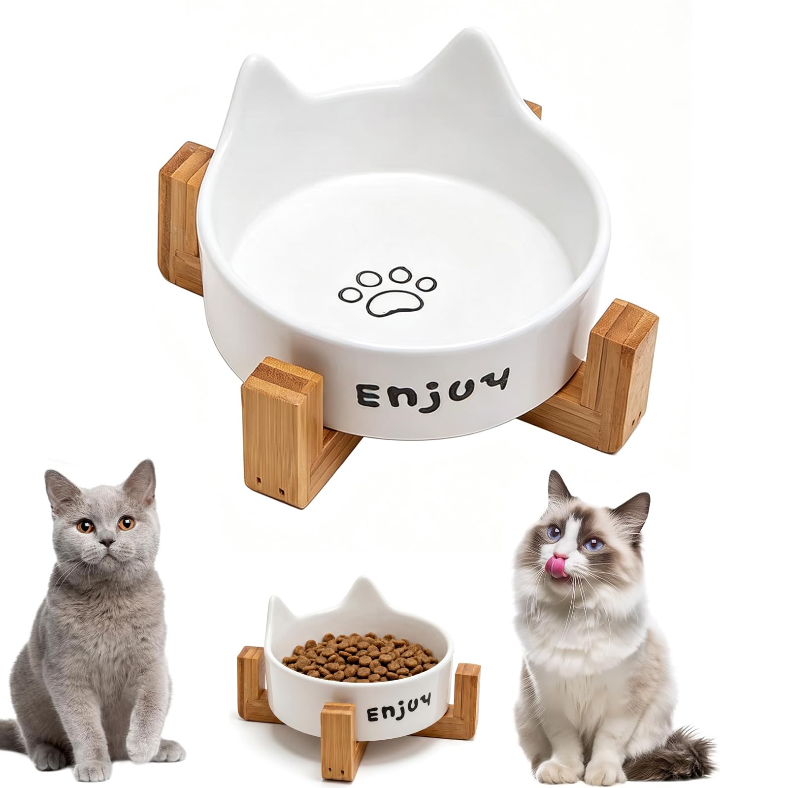 Comedero Gato Eelevado Cuenco Gatos Elevado con Soporte Platos de Gatos para Gatos y Perros Pequeños, Blanco
